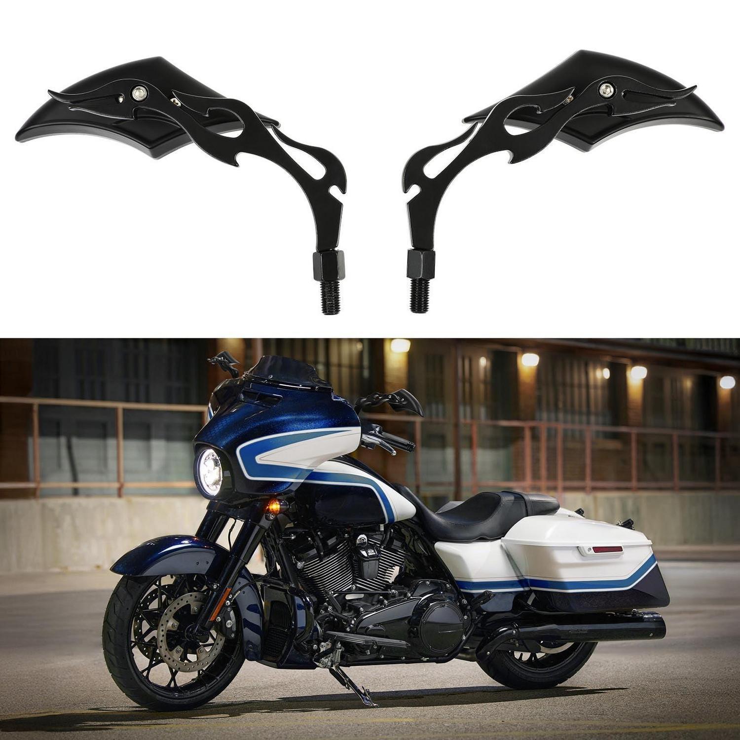 Motorrad Rückspiegel Flammenform 8mm 10mm 360° Verstellbar Schwarz