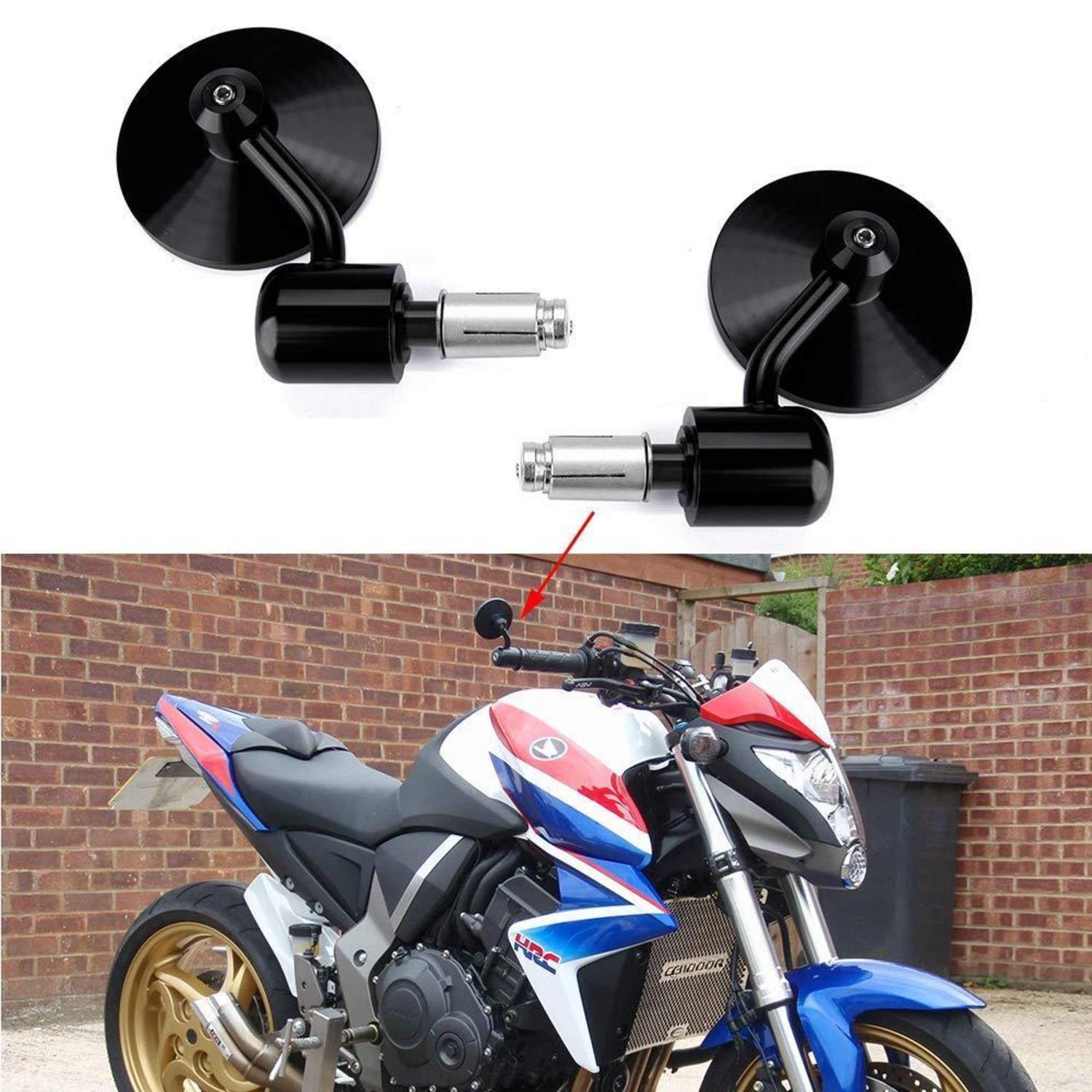 Motorrad Rückspiegel 7/8 Zoll Lenkerende Rund Schwarz 3 Zoll Spiegel