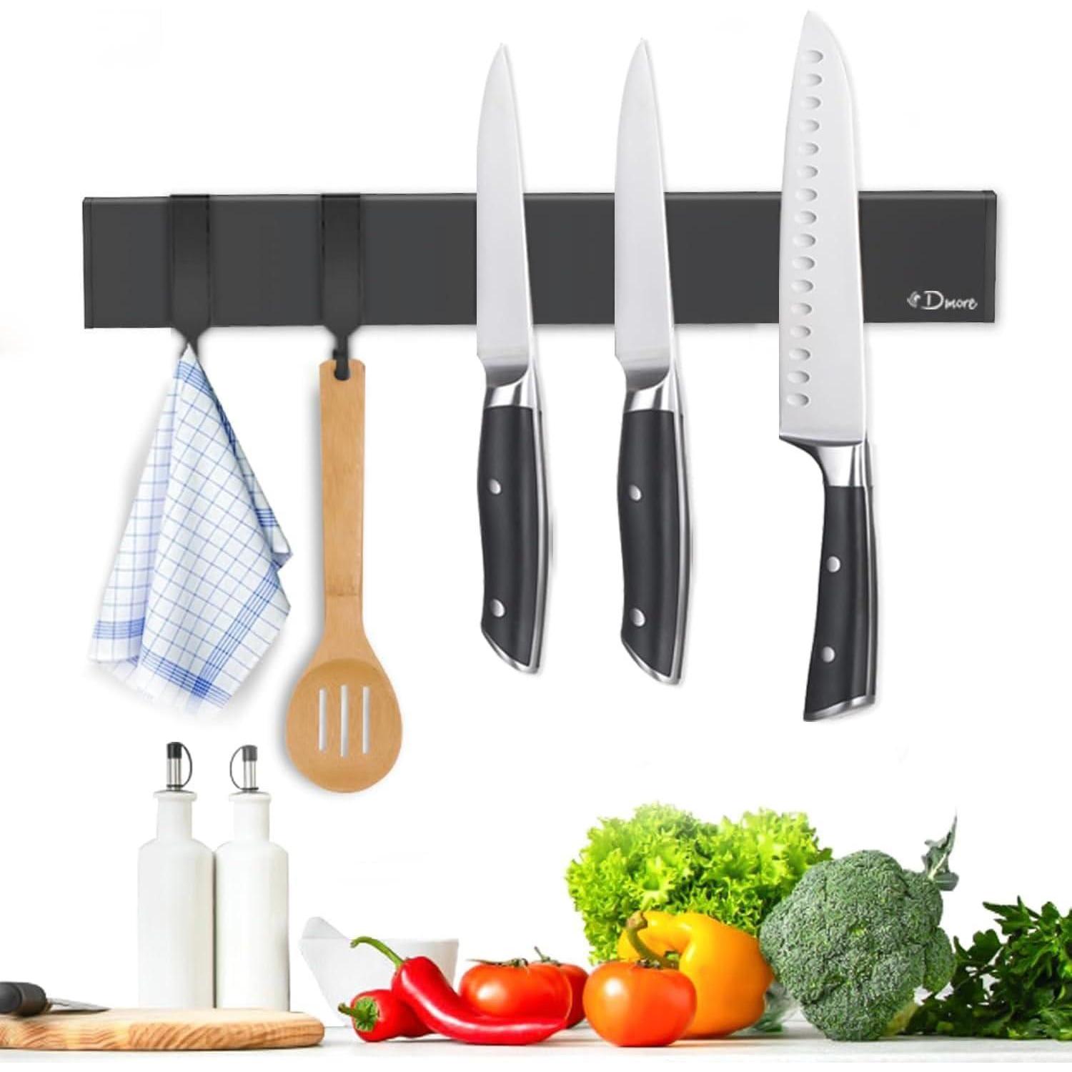 Magnetleiste Für Messer 30 Cm Mit 2 Haken, Schwarz, Ohne Bohren