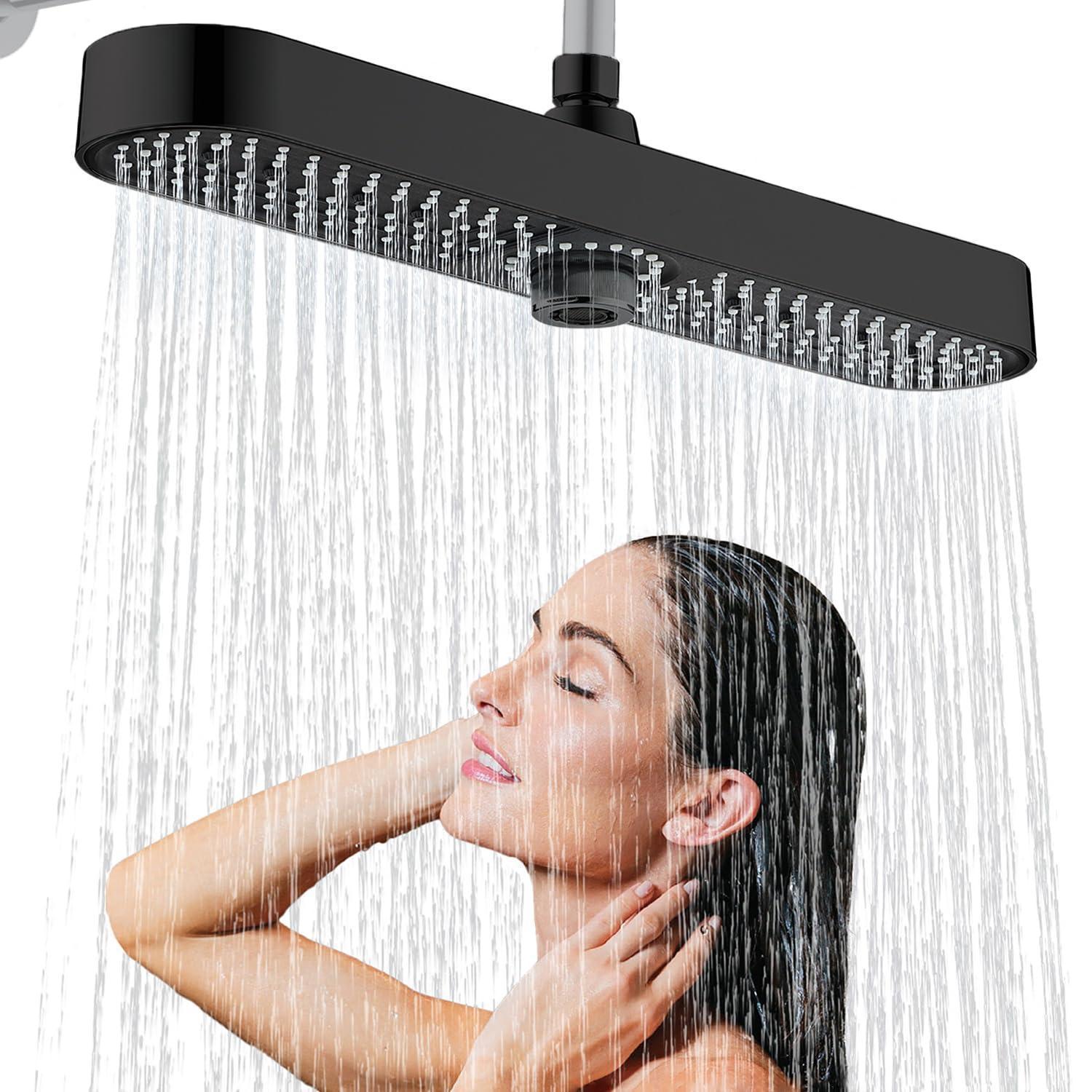 Großer Duschkopf 19 Zoll, 3 Strahlarten, Schwarz