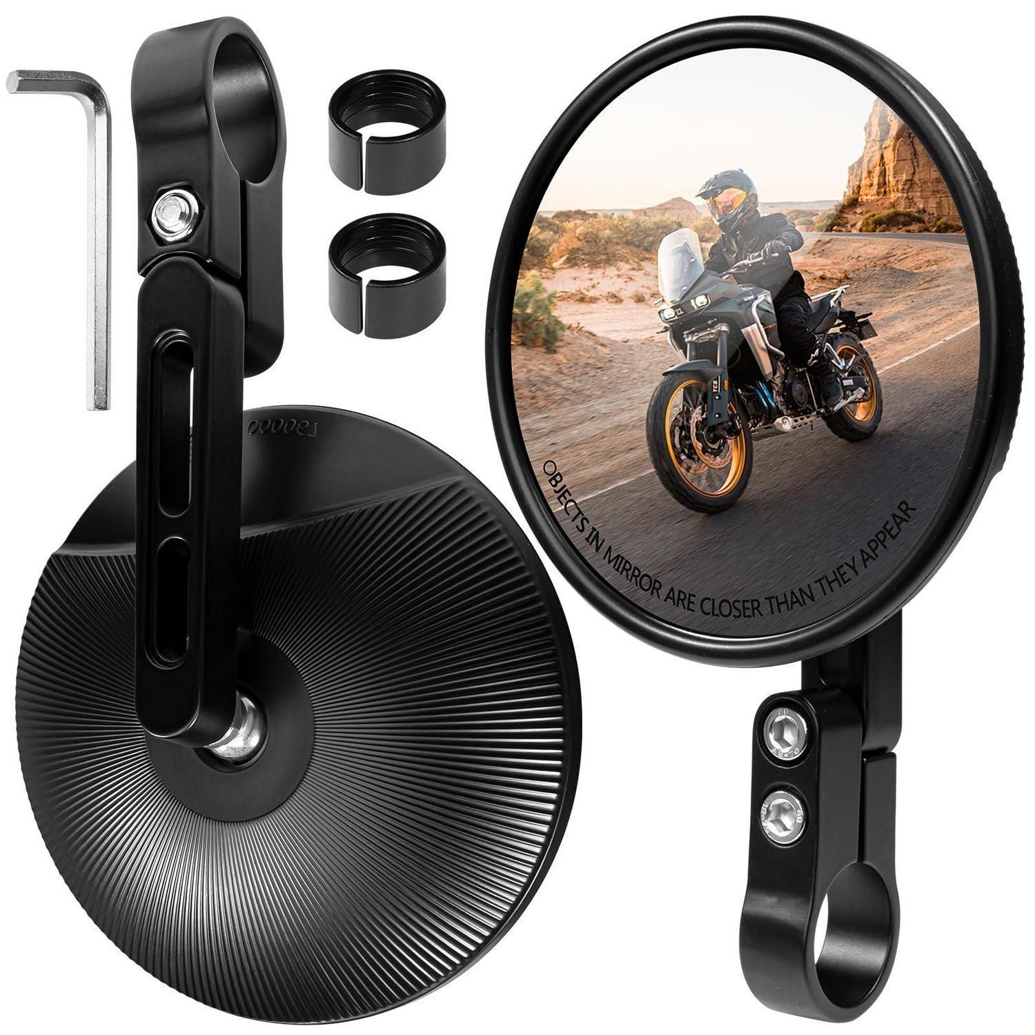 Motorrad Spiegel 2er Set E24, Universal Lenkerendenspiegel 360° Drehbar, Für 22/25mm Lenker