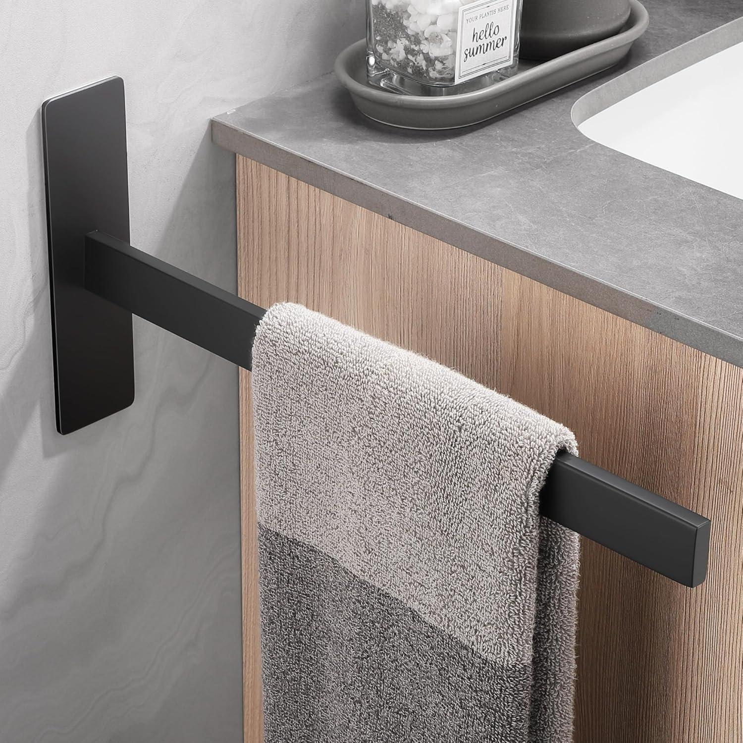 Handtuchhalter Ohne Bohren 38cm Edelstahl Gebürstet Schwarz Rechteckig Einarmig Wandmontage