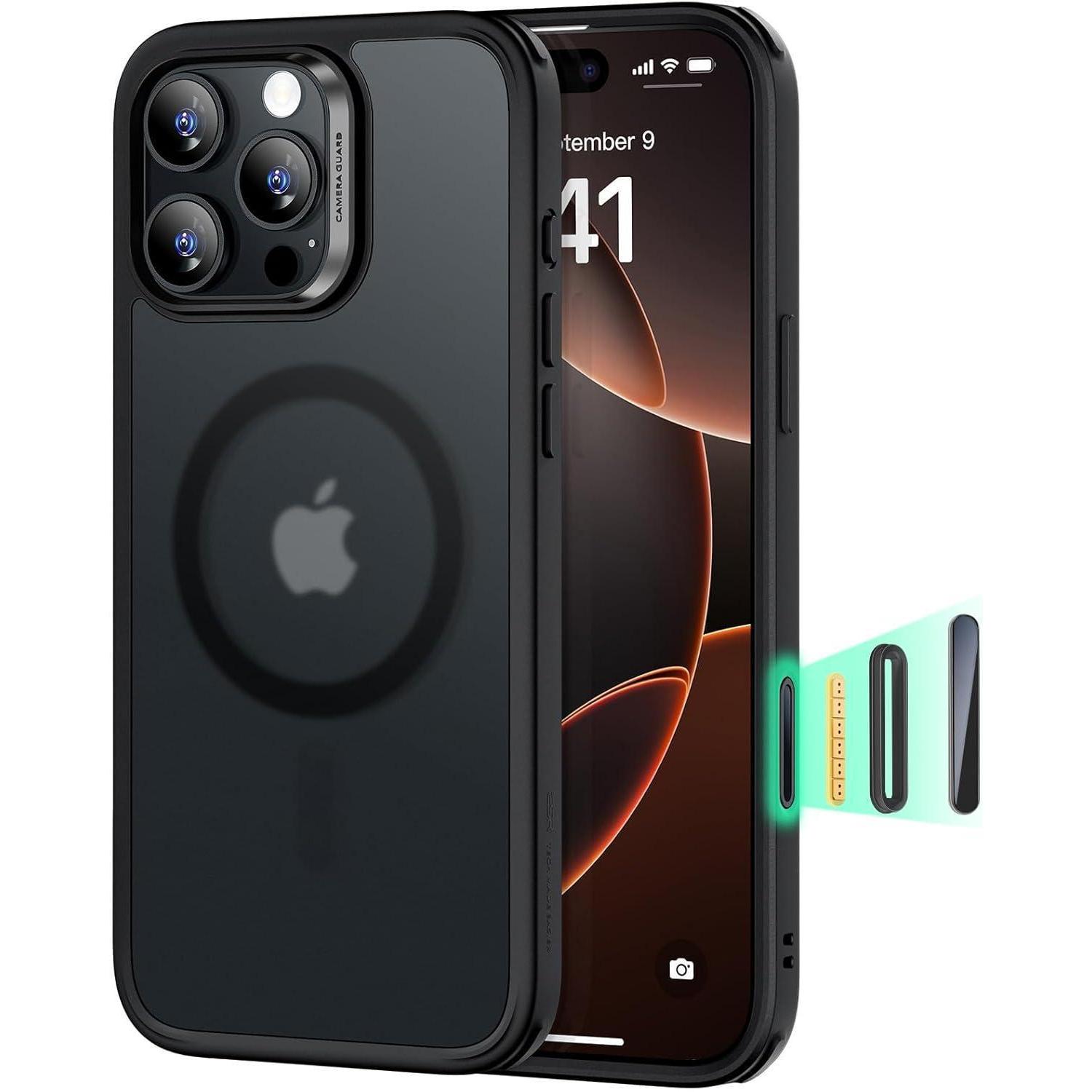 Iphone 16 Pro Hülle Magsafe, Militärschutz, Stoßfest, Kratzfest, Mattschwarz