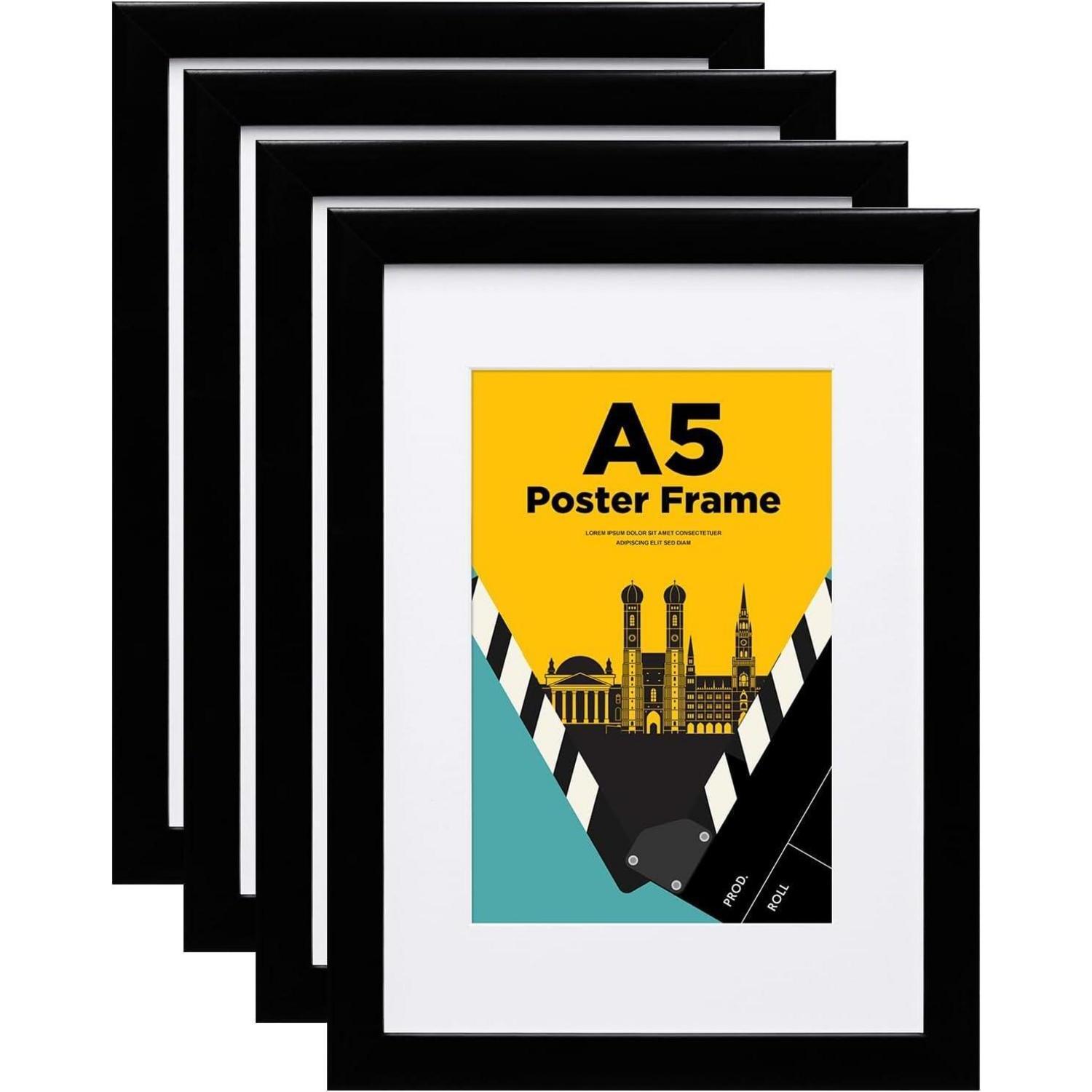Bilderrahmen A5 Schwarz 4er Set Mit Passepartout Für 10x15cm Fotos