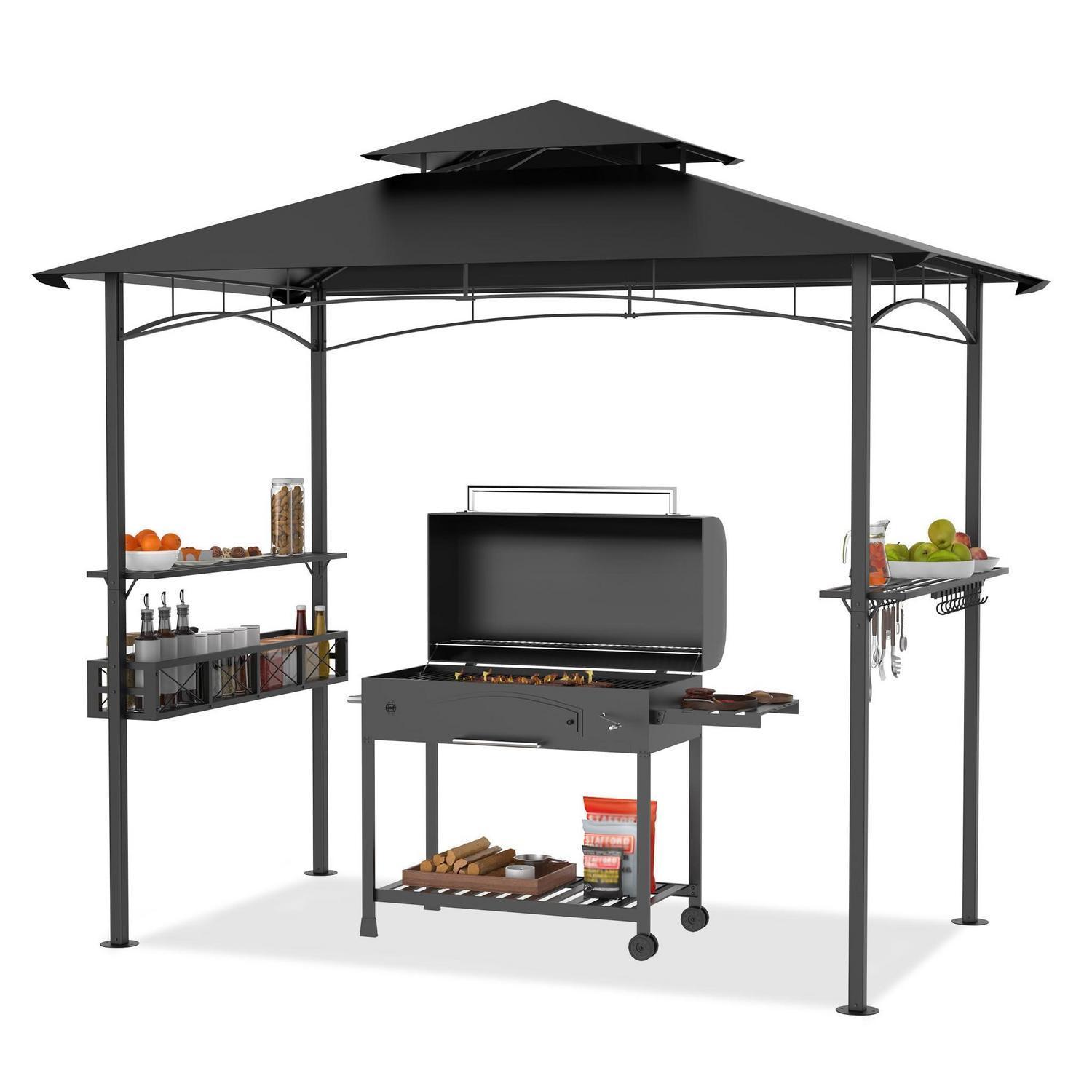 Grillpavillon Mit Bartresen Und Stauraum, 244x138x250 Cm, Schwarz
