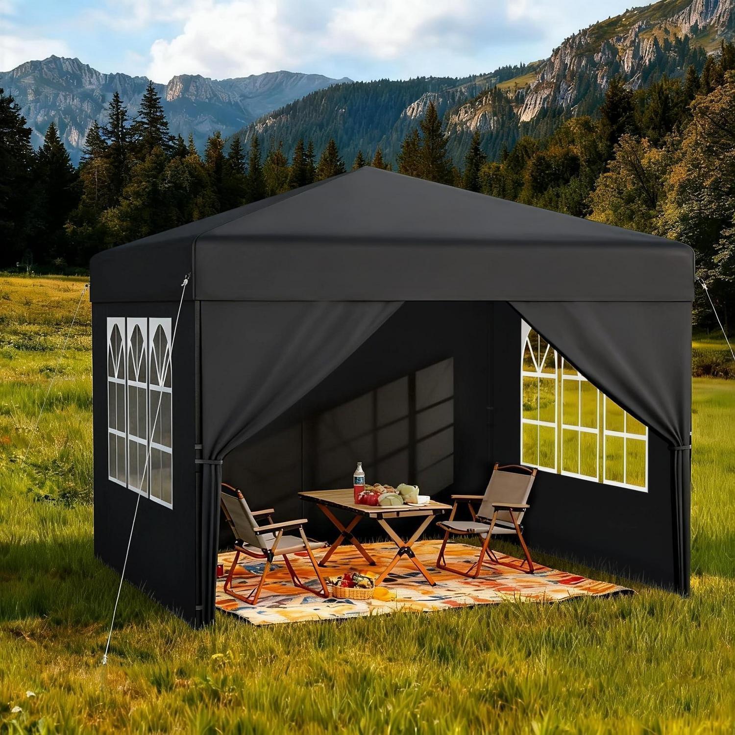 Faltpavillon 2.5x2.5m Anthrazit Wasserdicht Mit Seitenwänden & Höhenverstellung