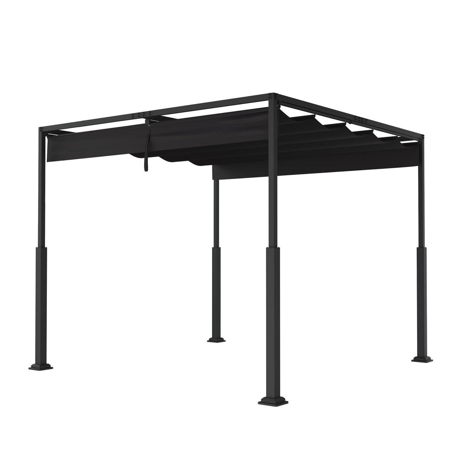 Pergola 3x3m Terrassenüberdachung Mit Verstellbarem Sonnendach, Wasserdicht, Stabil, Schwarz