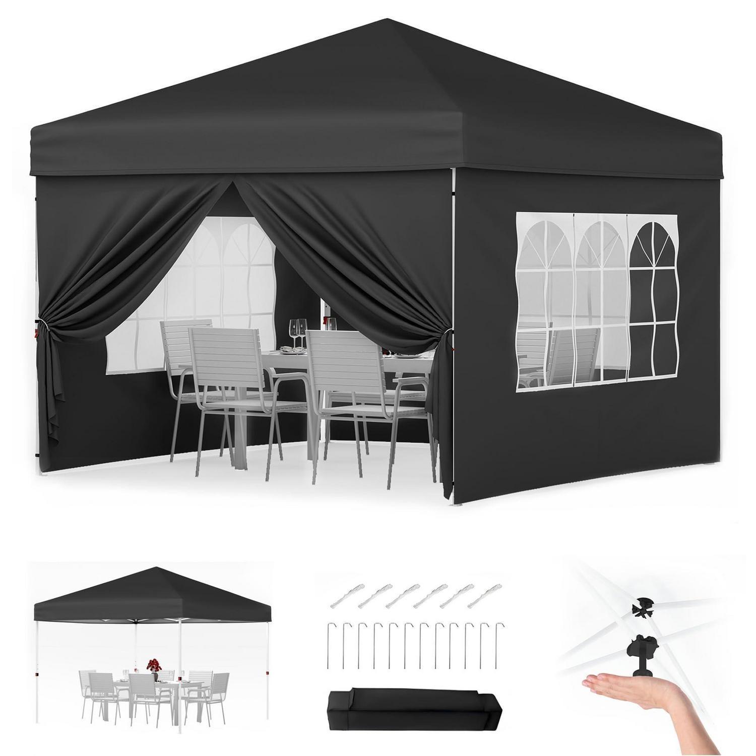 Faltpavillon 3x3m Wasserdicht Mit 4 Seitenwänden, Uv-schutz 50+, Höhenverstellbar
