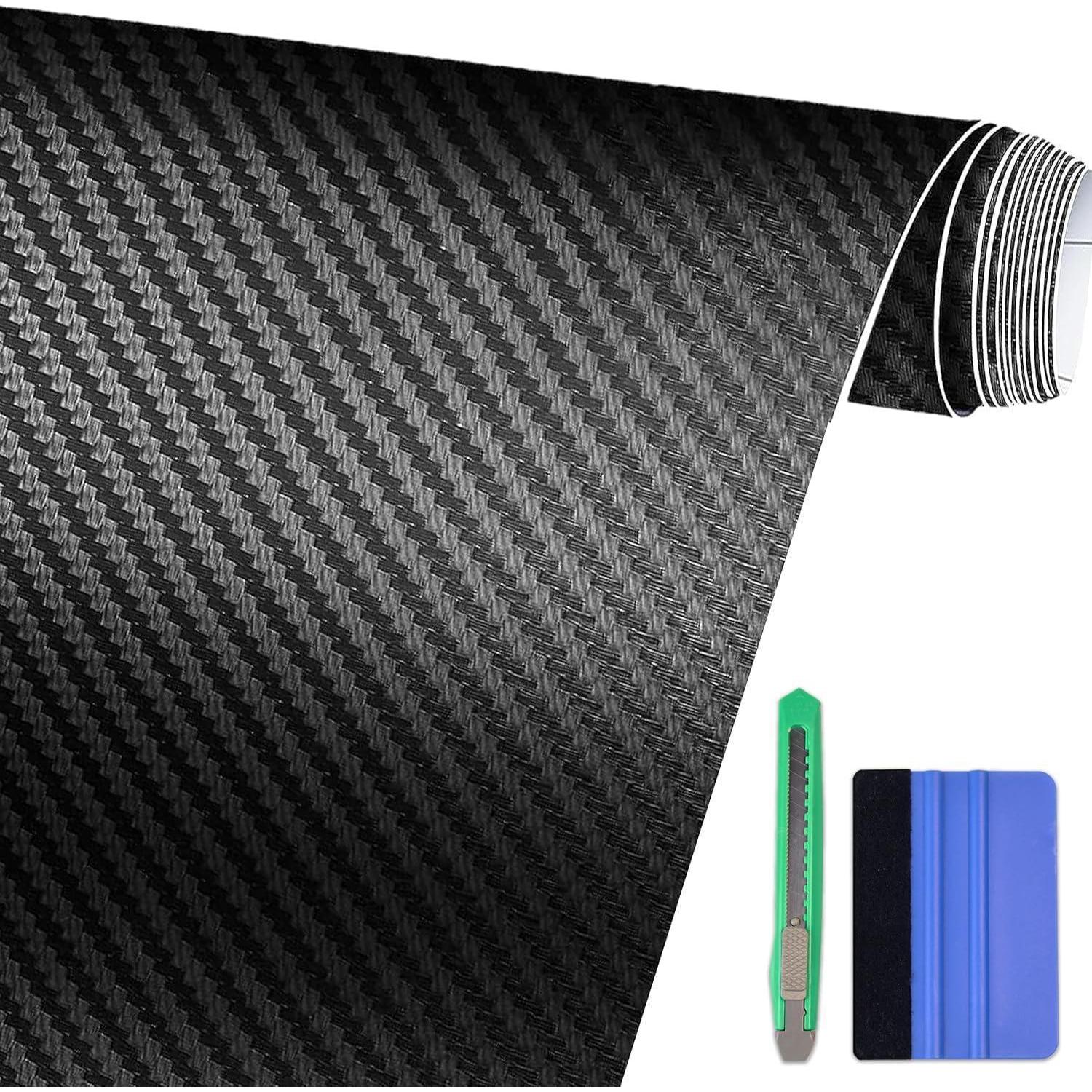3d Carbon Folie Schwarz 150x30cm Mit Werkzeug, Selbstklebend, Wasserdicht