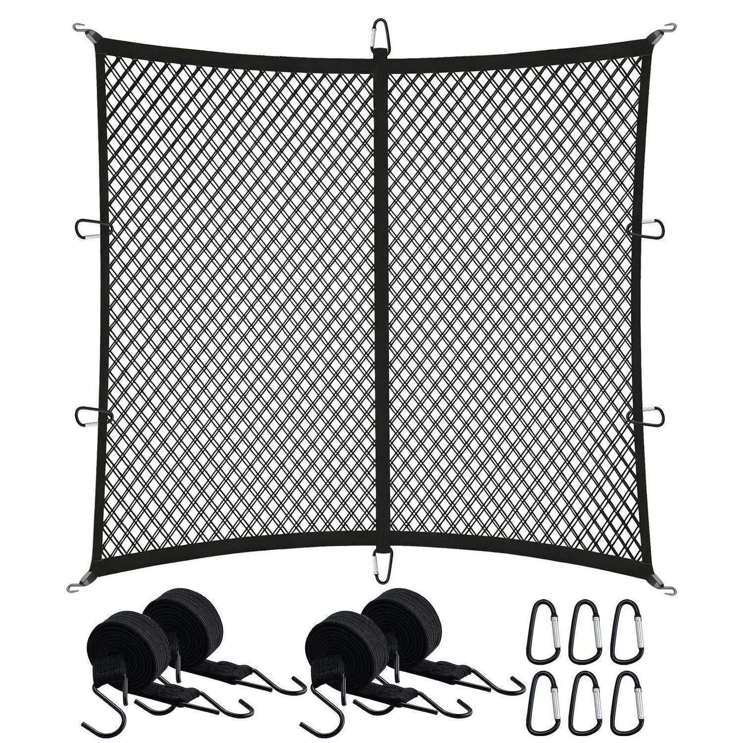 Gepäcknetz 120x120cm Dehnbar Bis 210x210cm Mit 4 Gurten & 6 Karabinern