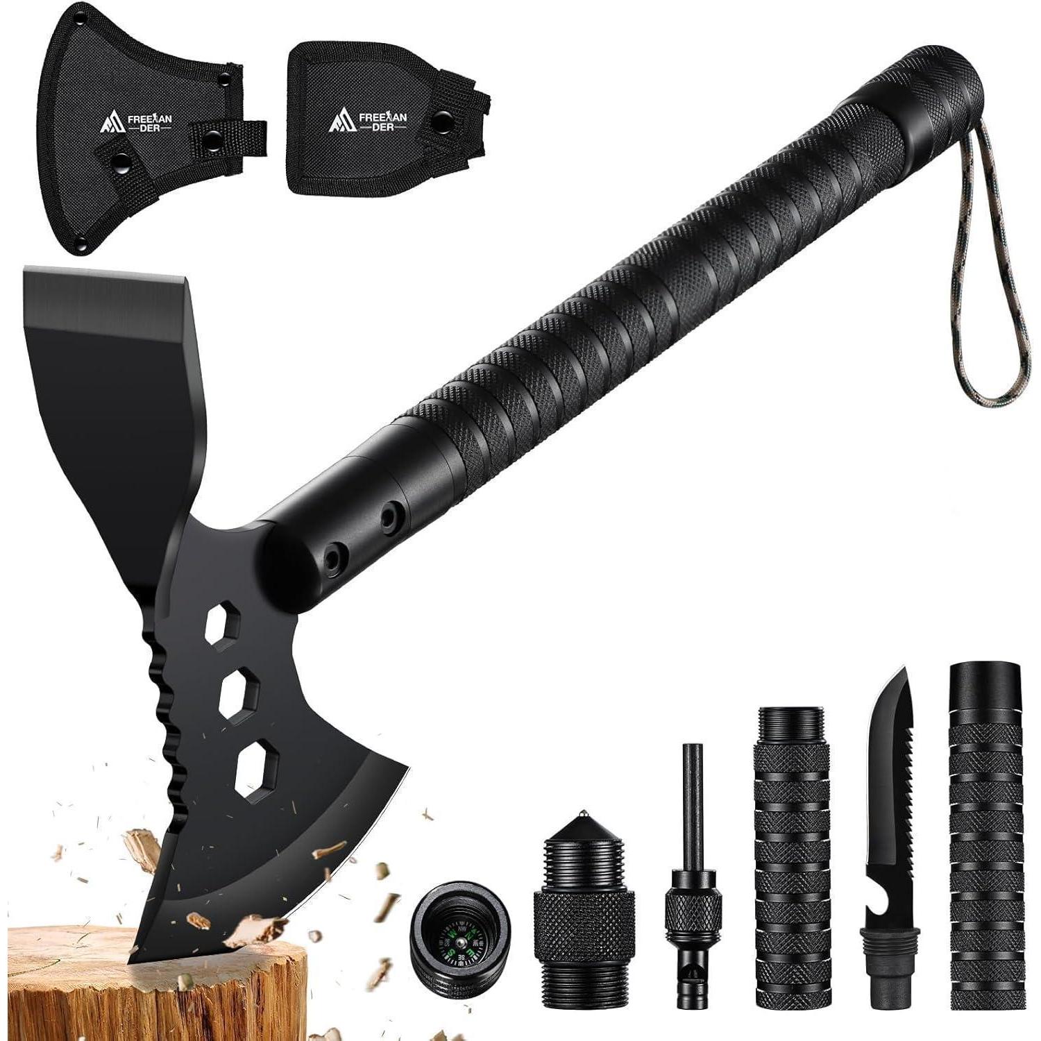 Survival Axt 10-in-1 Mit Hacke, Camping Beil Multitool Mit Scheide
