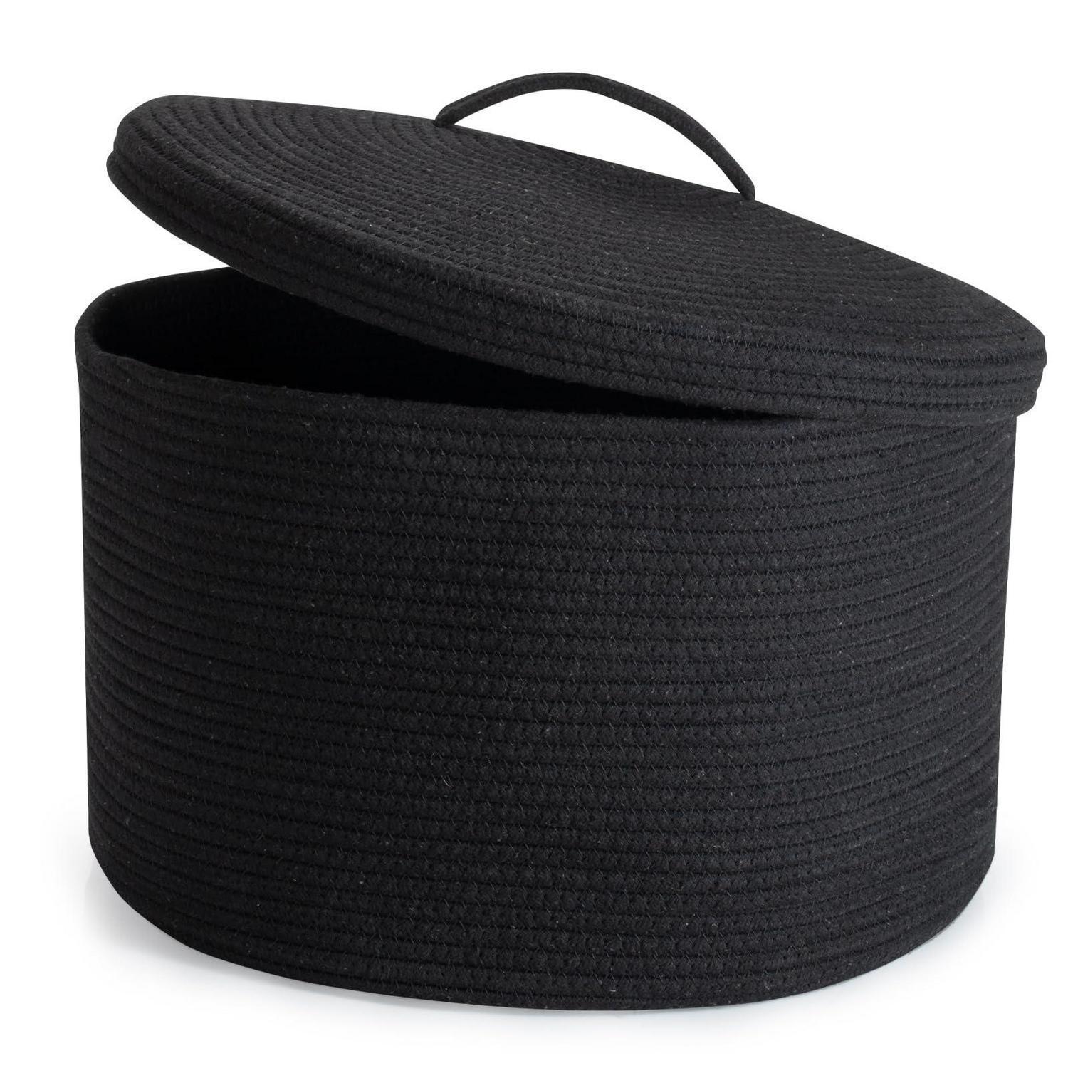 Wäschekorb Mit Deckel 32l, Gewebter Baumwollseil Korb Faltbar, 40x25cm Schwarz