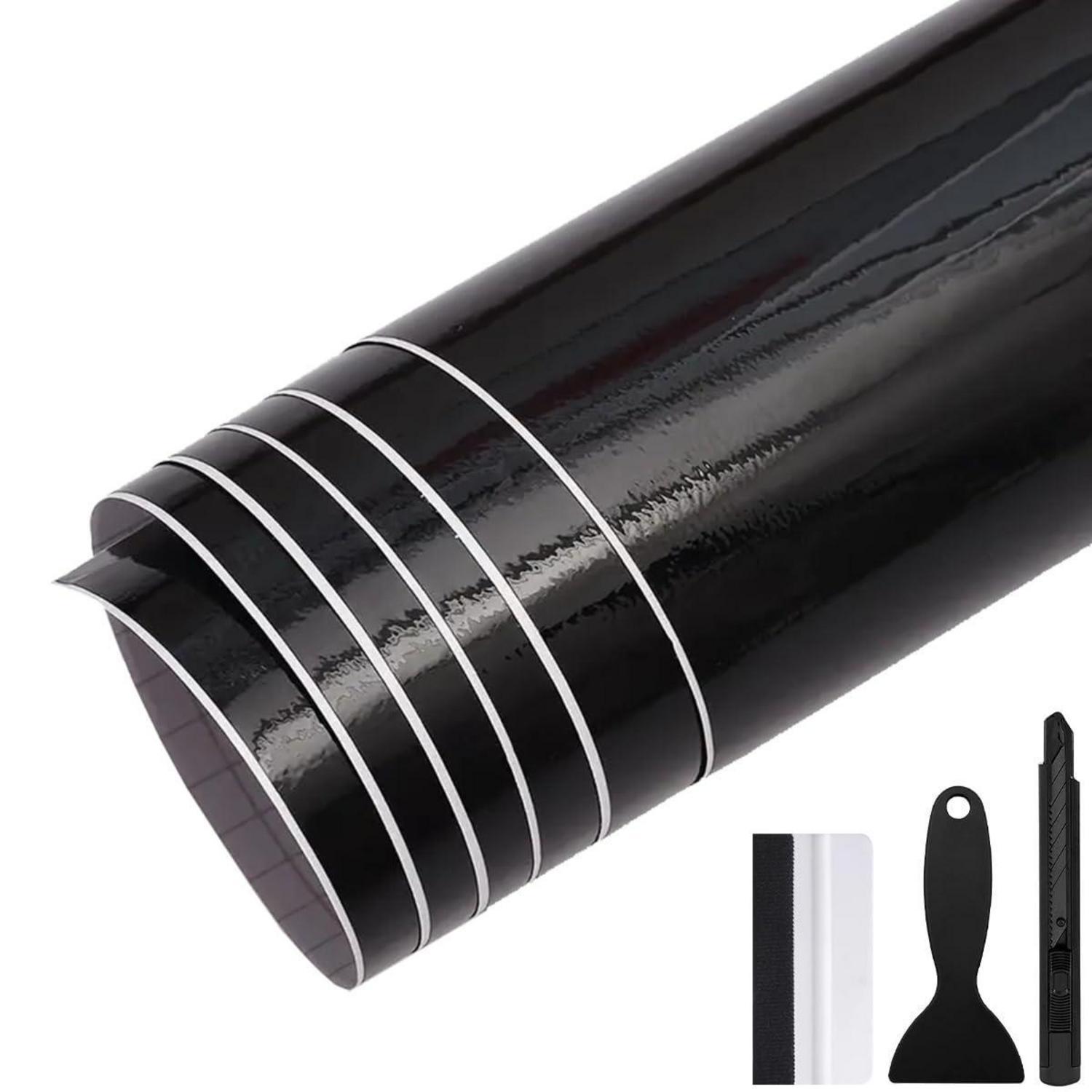 Glänzende Schwarze Autofolie 30x150cm Blasenfrei Mit Zubehör