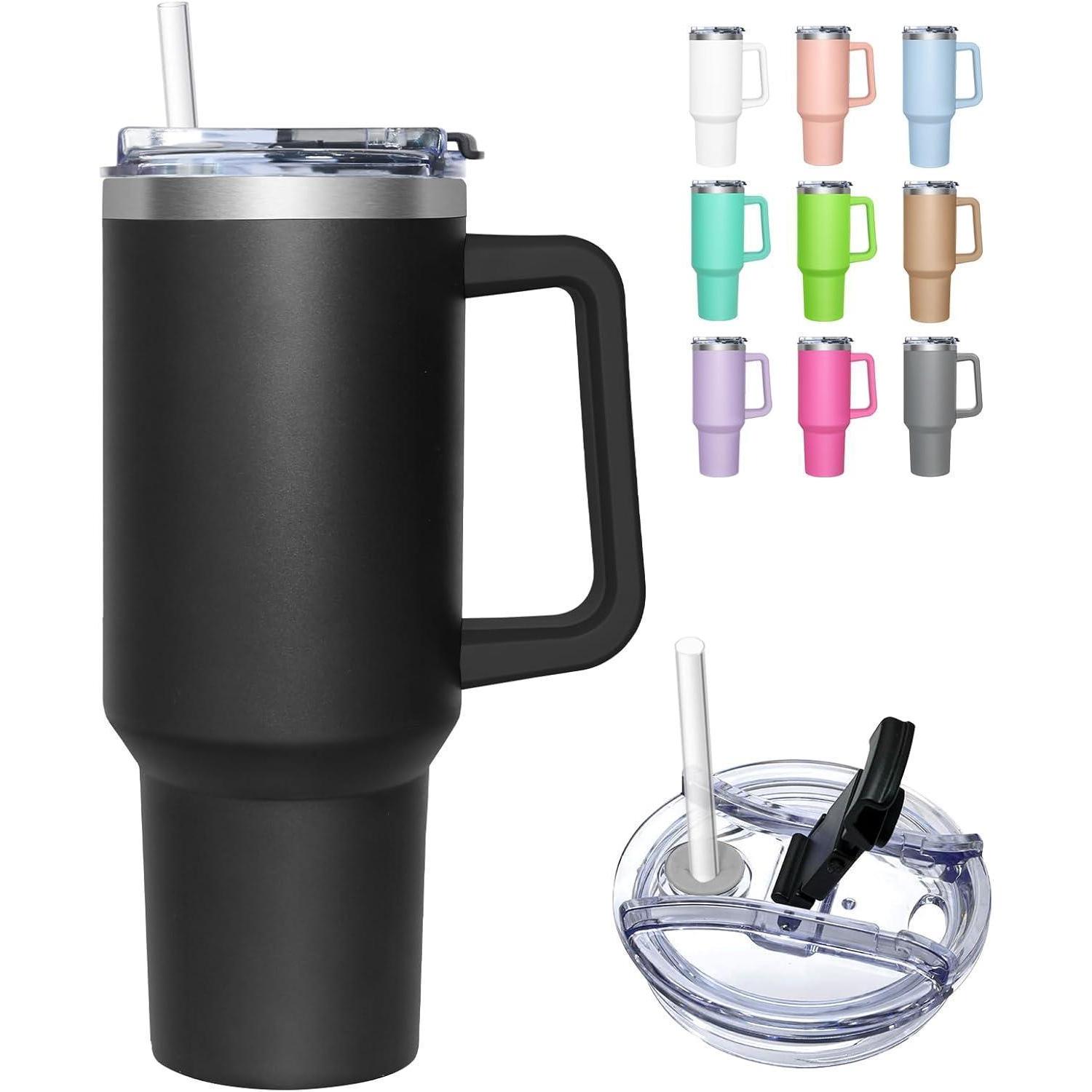 Isolierbecher 1180ml Mit Henkel Und 2-in-1-deckel, Edelstahl Thermobecher Mit Strohhalm