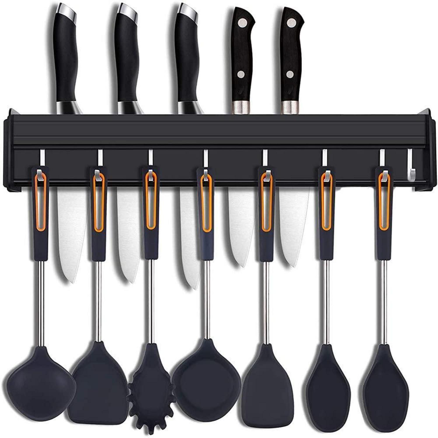 Küchenleiste Mit 8 Haken, Ohne Bohren, Aluminium, Für Küche & Bad