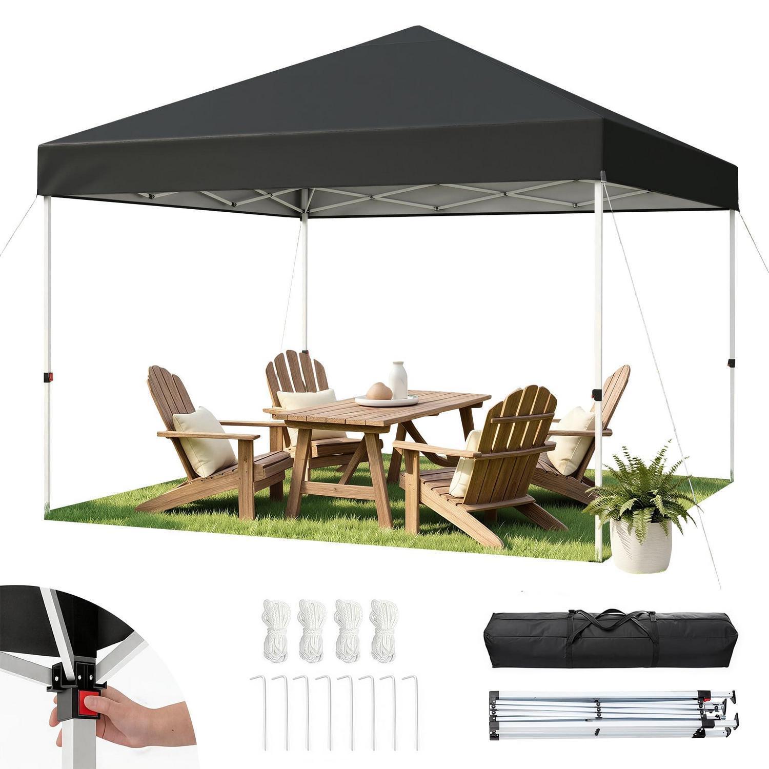 Faltpavillon 3x3m Wasserdicht Uv50+ Höhenverstellbar Mit Tragetasche Schwarz