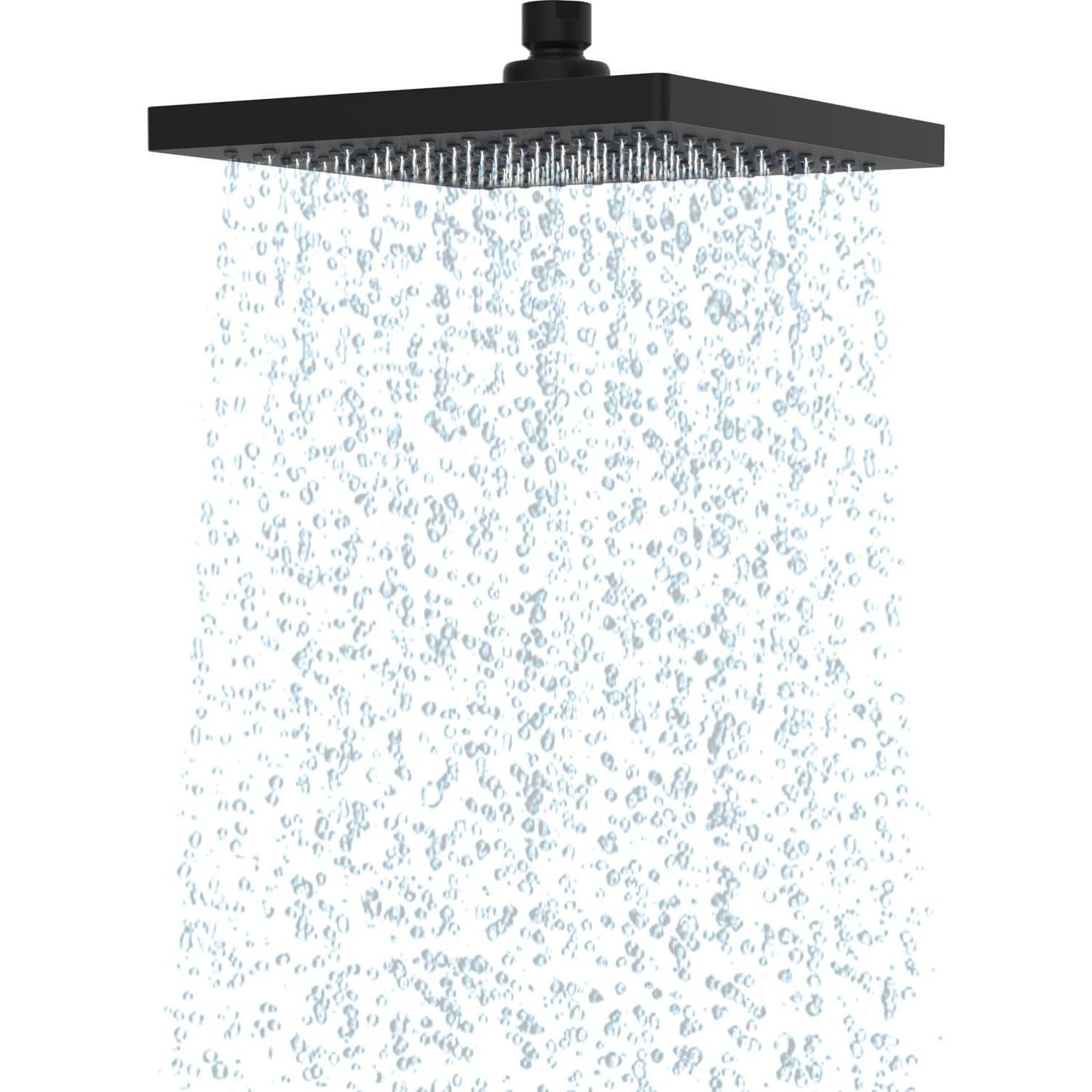 Regenbrause Duschkopf 200mm Eckig Edelstahl Schwarz Schwenkbar Hochdruck