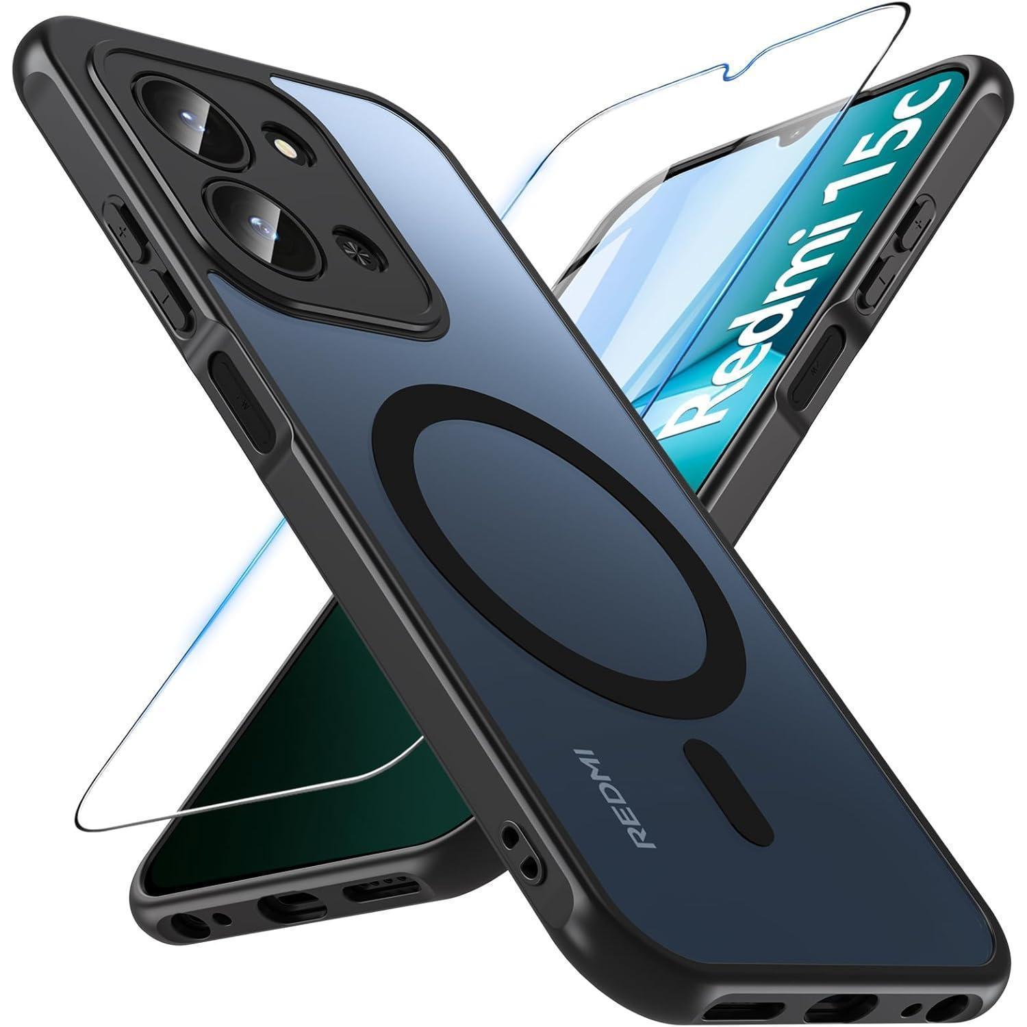 Schutzhülle Mit Displayschutz Für Xiaomi Redmi 15c, Magnetisch, Stoßfest, Matt, Transparent