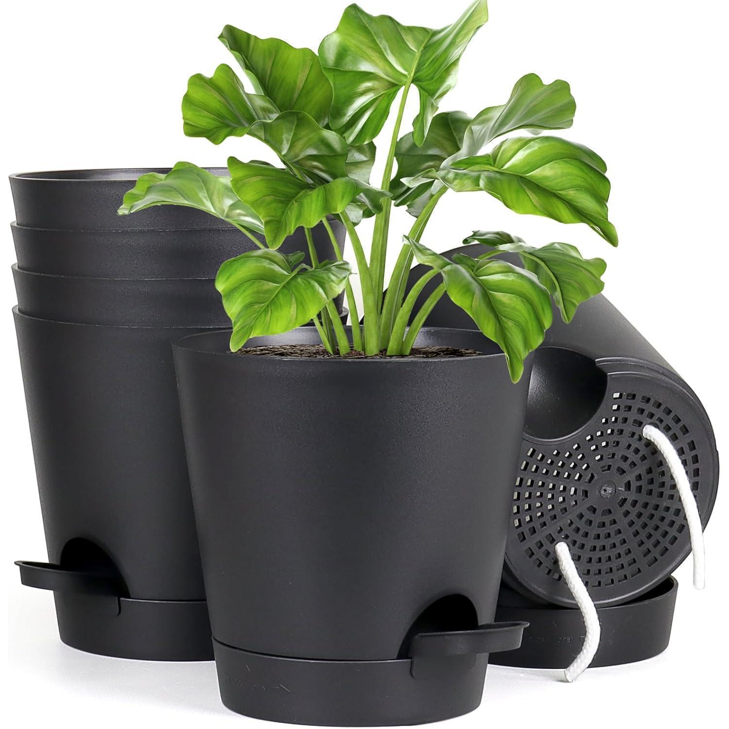 6er Set Selbstbewässernde Blumentöpfe 12.7cm Mit Bewässerungssystem Schwarz