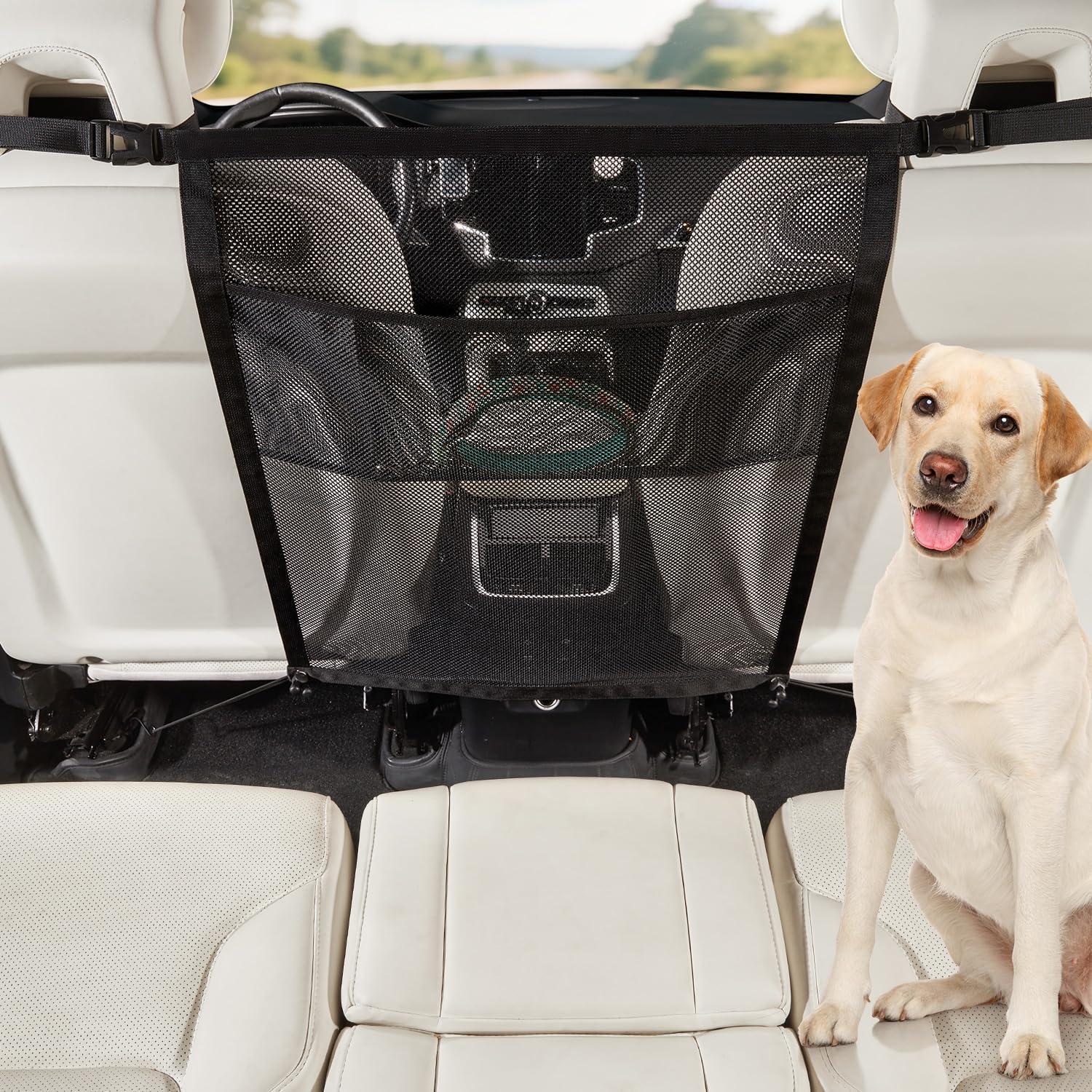 Hundegitter Auto Mit Aufbewahrungstaschen – Sicherheitsnetz Für Rücksitz, Universell Passend