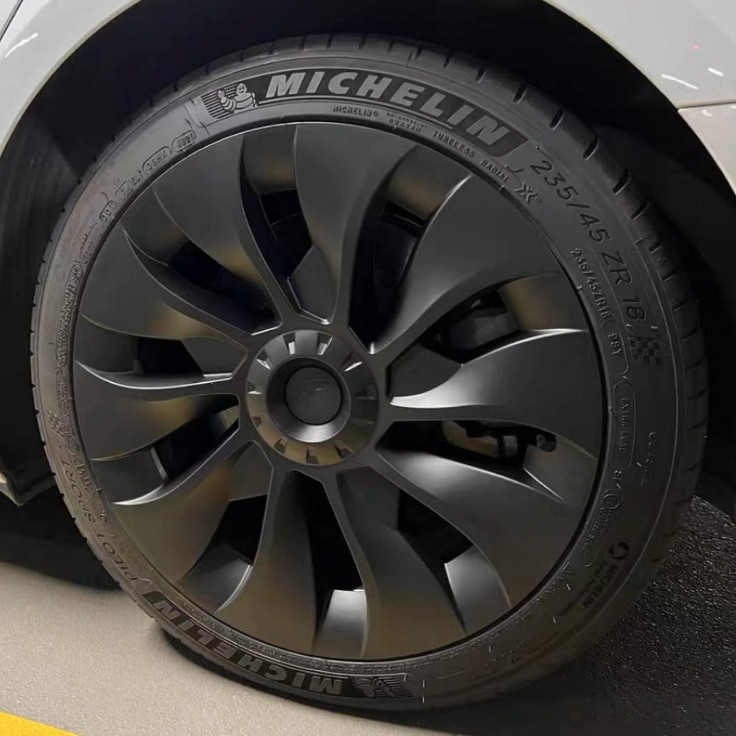 Radkappen 18 Zoll Mattschwarz Für Tesla Model 3, Uberturbine Stil, Reichweitenoptimiert