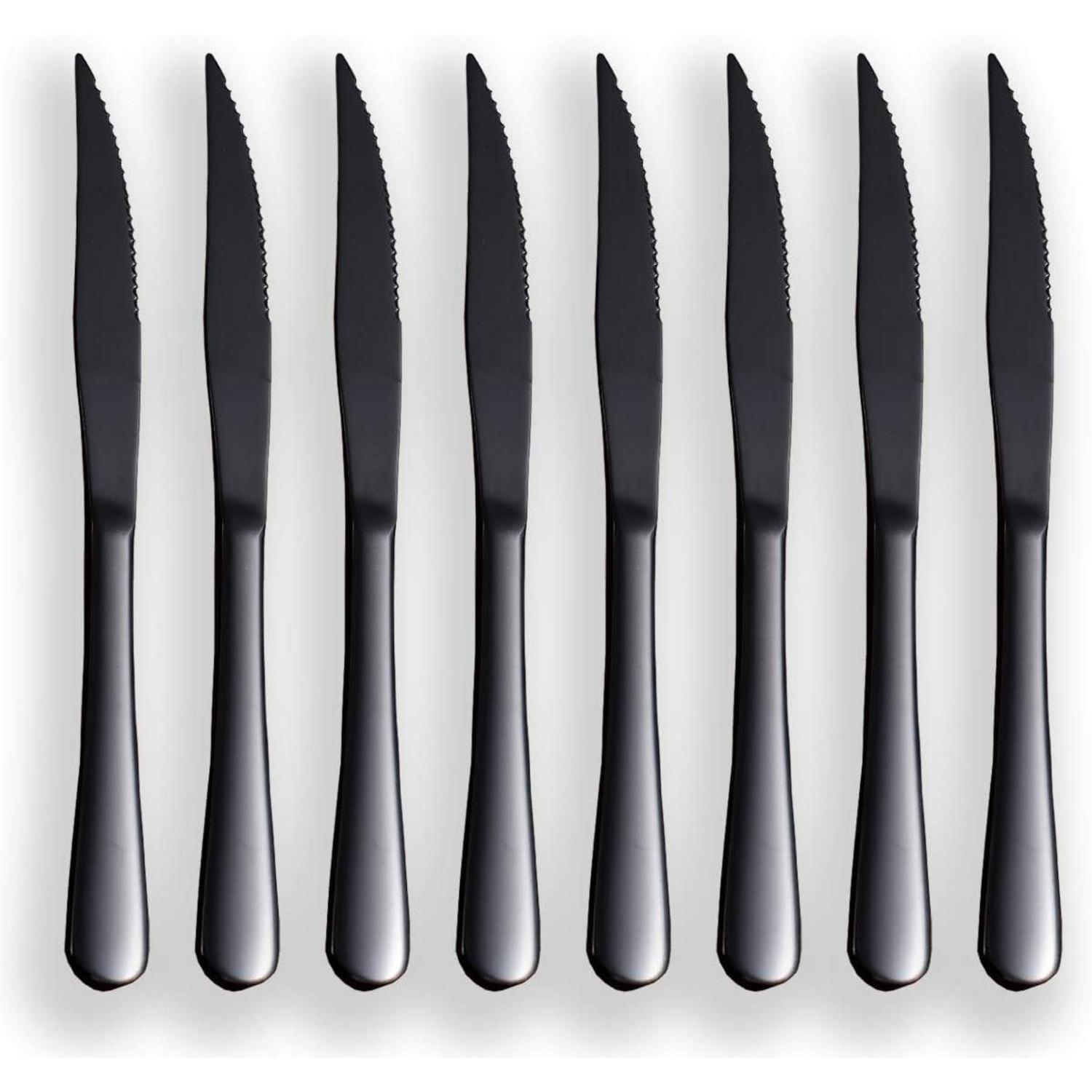 Steakmesser-set 8 Stück, Gezahnt, Titanschwarz, Edelstahl, Spülmaschinenfest