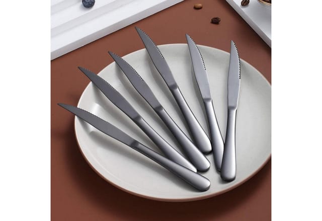Steakmesser-set 8 Stück, Gezahnt, Titanschwarz, Edelstahl, Spülmaschinenfest