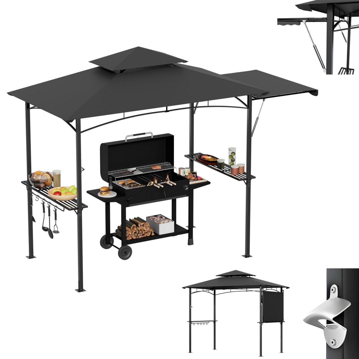 Grillpavillon Mit Seitenmarkise, Doppeldach, Ablagen Und Haken