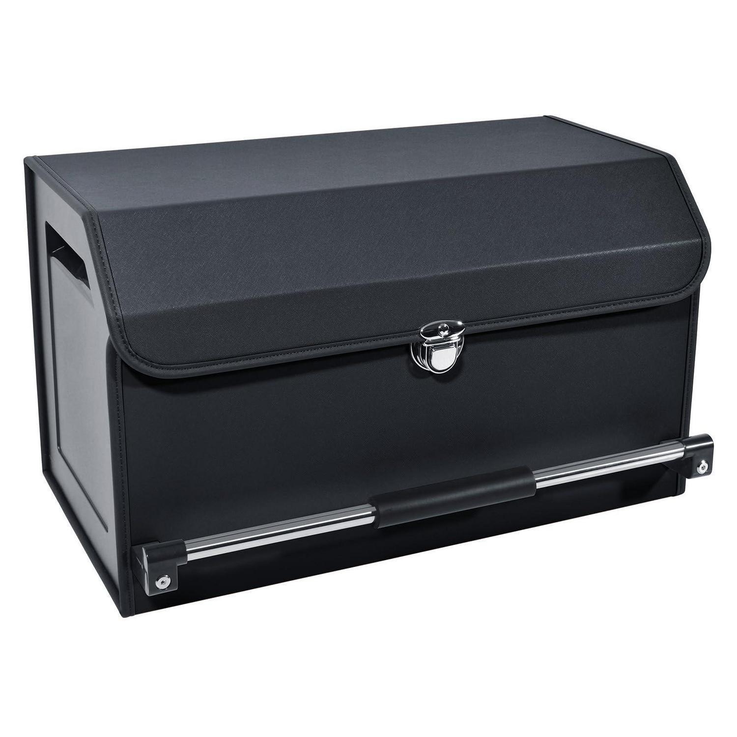 Kofferraum Organizer Mit Deckel & Griff, 45l Leder Aufbewahrungsbox Schwarz