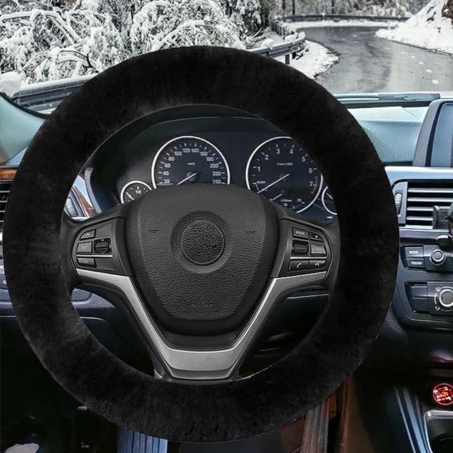 Universal Lenkradbezug Fell 37-39cm, Winter Auto Lenkrad Abdeckung Schwarz