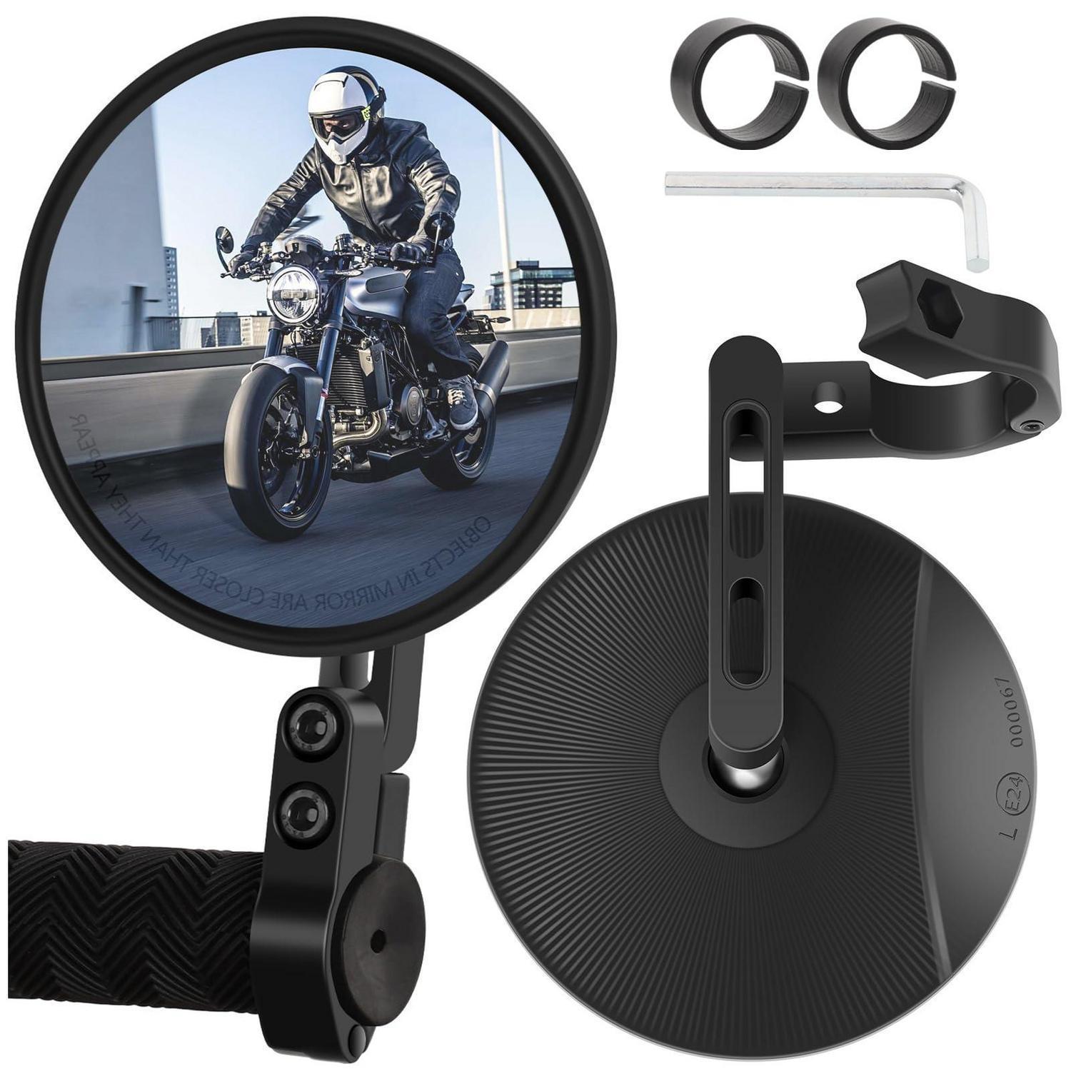 Motorrad Lenkerendenspiegel E24 Geprüft 2 Stück 360° Drehbar Schwarz