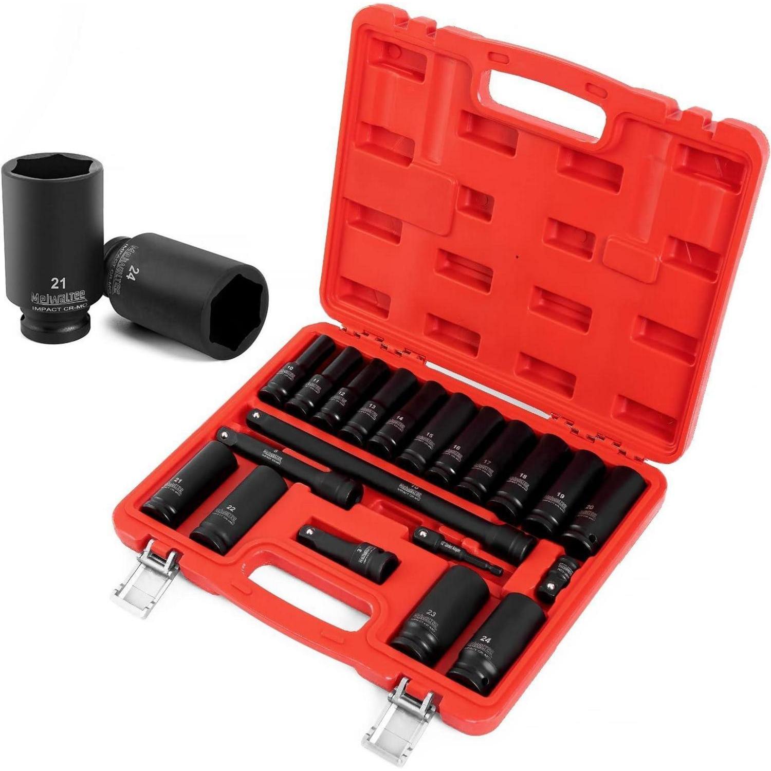 Schlagschrauber Nüsse Set 20tlg 1/2 Zoll 10-24mm Mit Verlängerungen, Cr-mo, 6-punkt