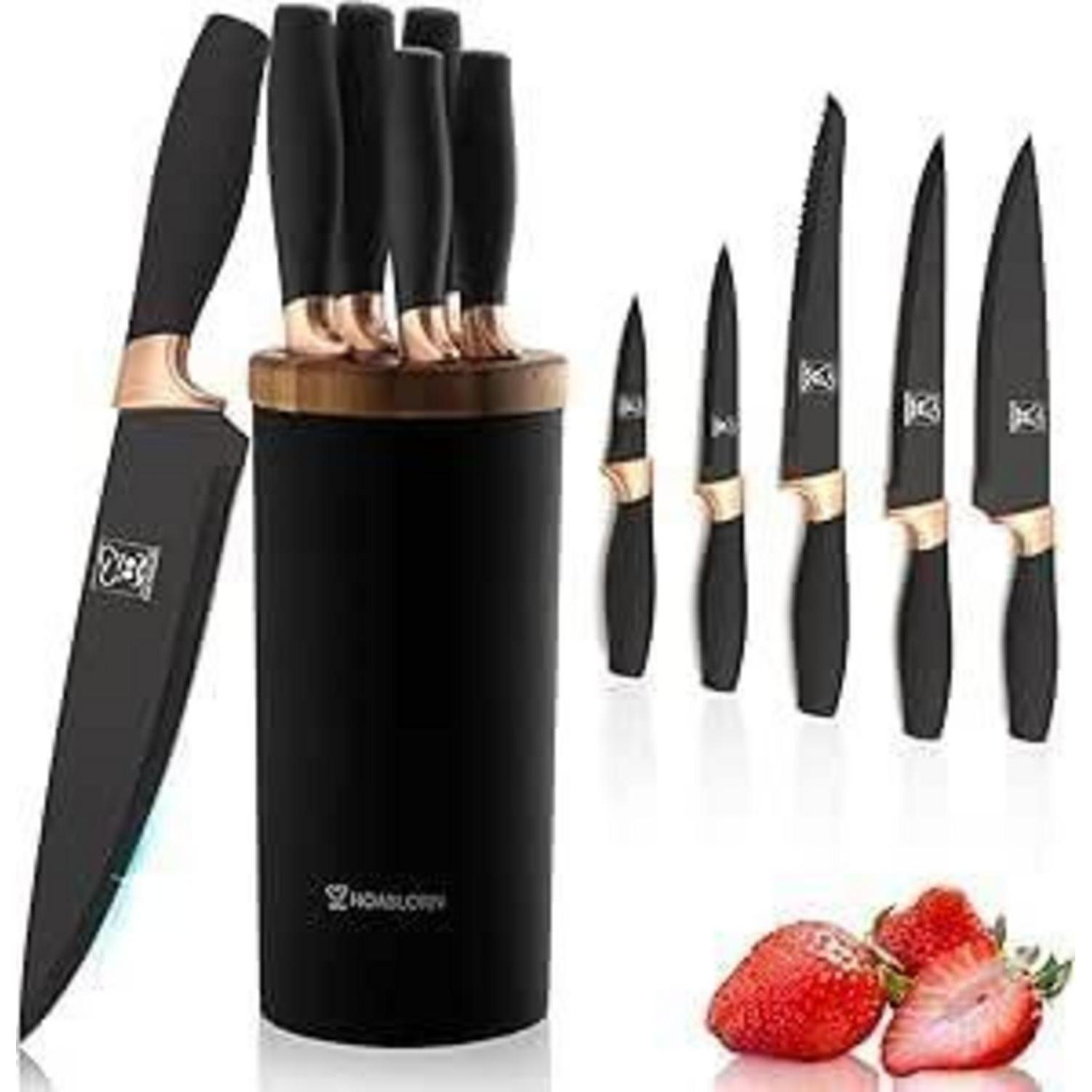 Messerblock Set 6-teilig Mit Schwarzem Messerhalter, Edelstahl, Ergonomisch