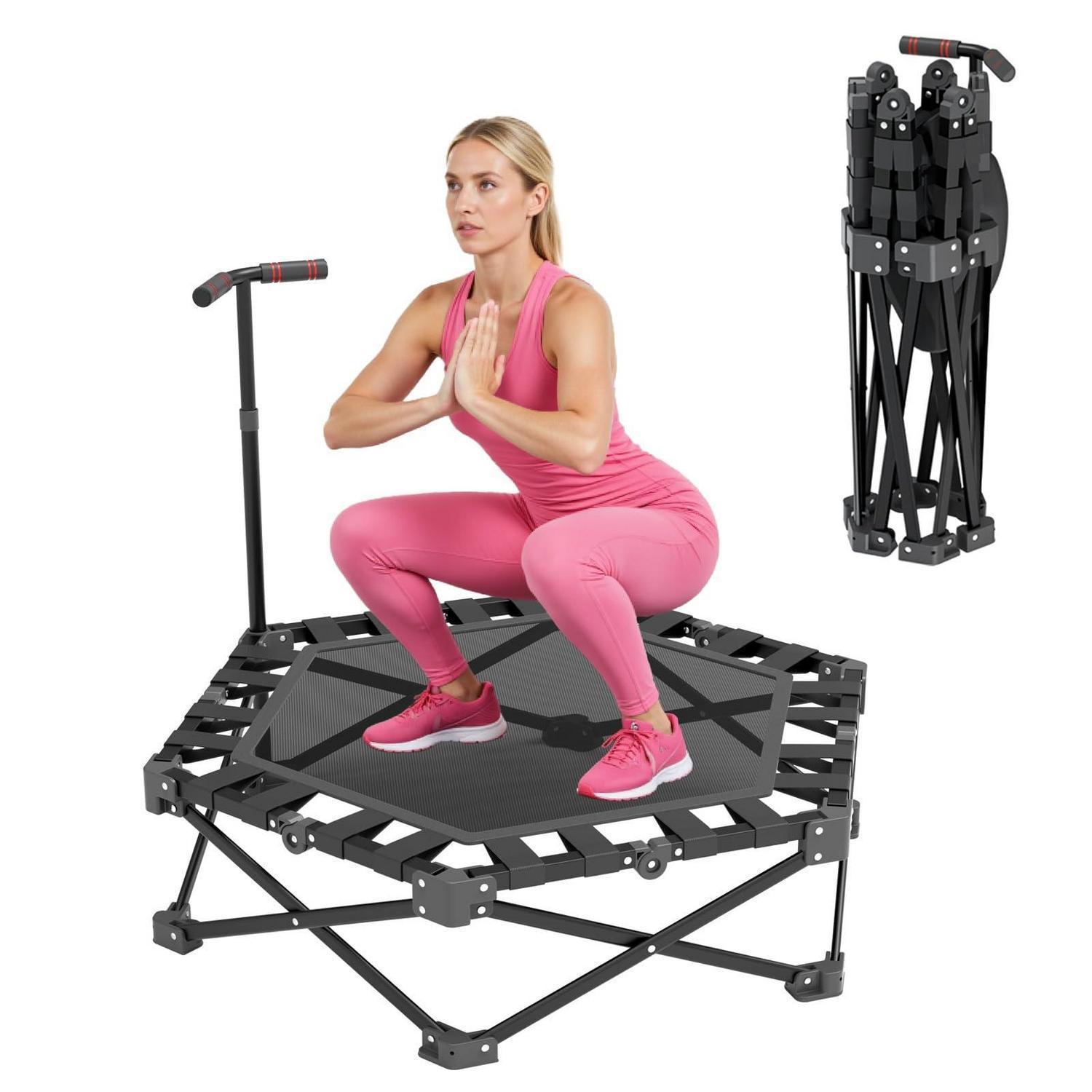 Mini Trampolin Klappbar 106cm Mit Höhenverstellbarem Griff, Bis 275kg Belastbar