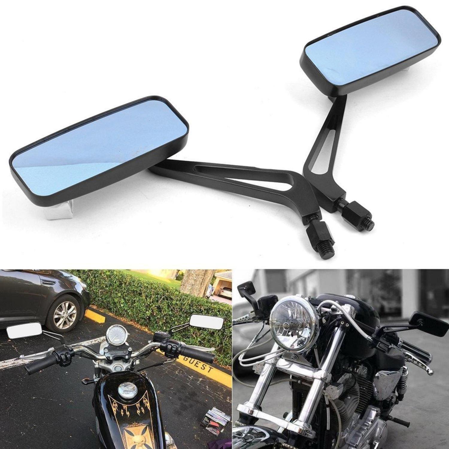Motorrad Rückspiegel Rechteckig Aluminium Schwarz 8mm 10mm Universal