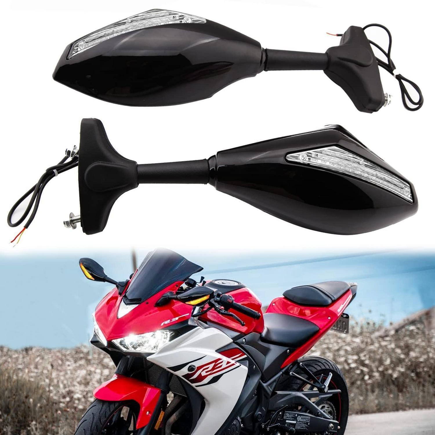 Motorrad Rückspiegel Mit Led Blinker Schwarz Glänzend Klare Linse