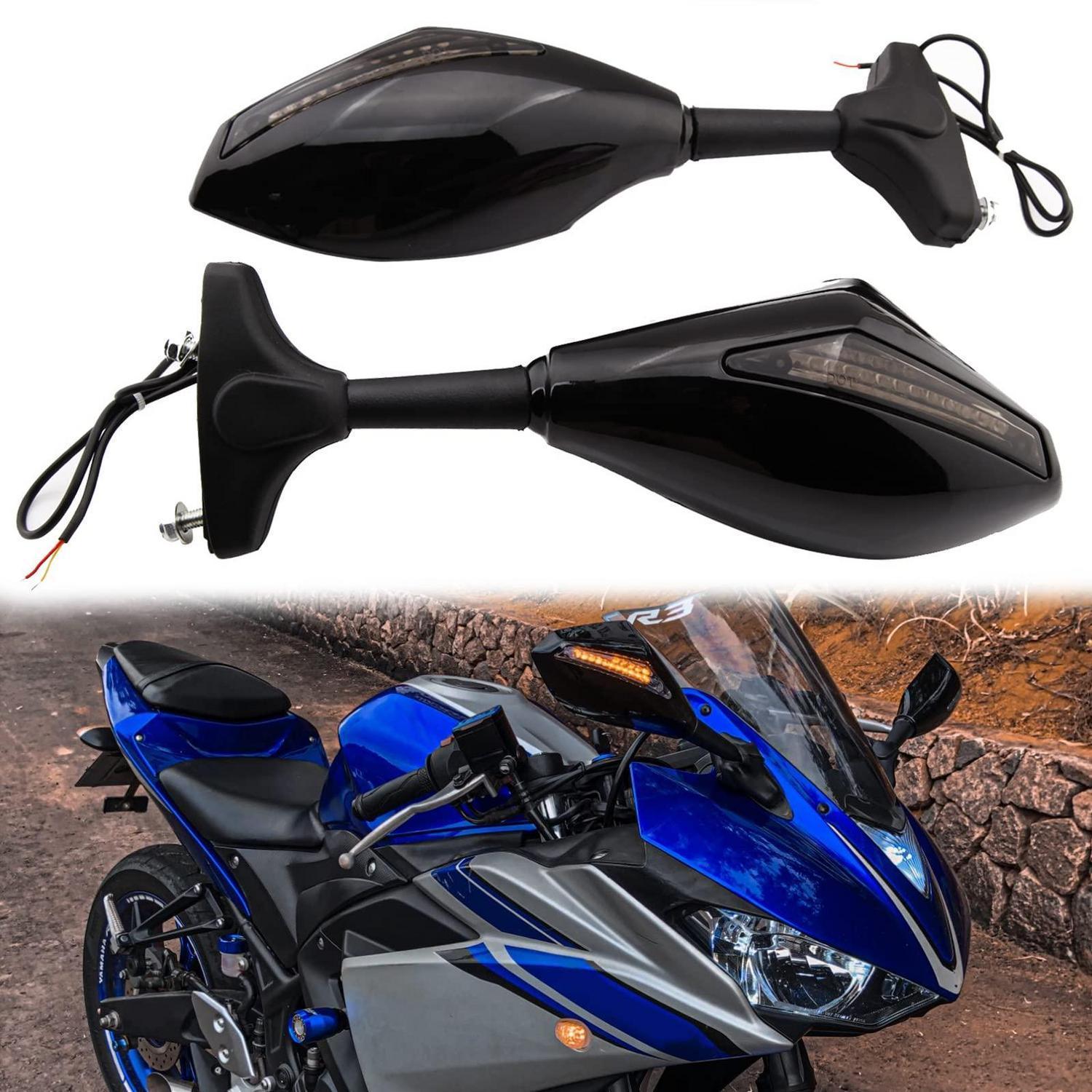 Motorrad Rückspiegel Mit Led Blinker Für Sportbikes, Schwarz Glänzend, Rauchglas