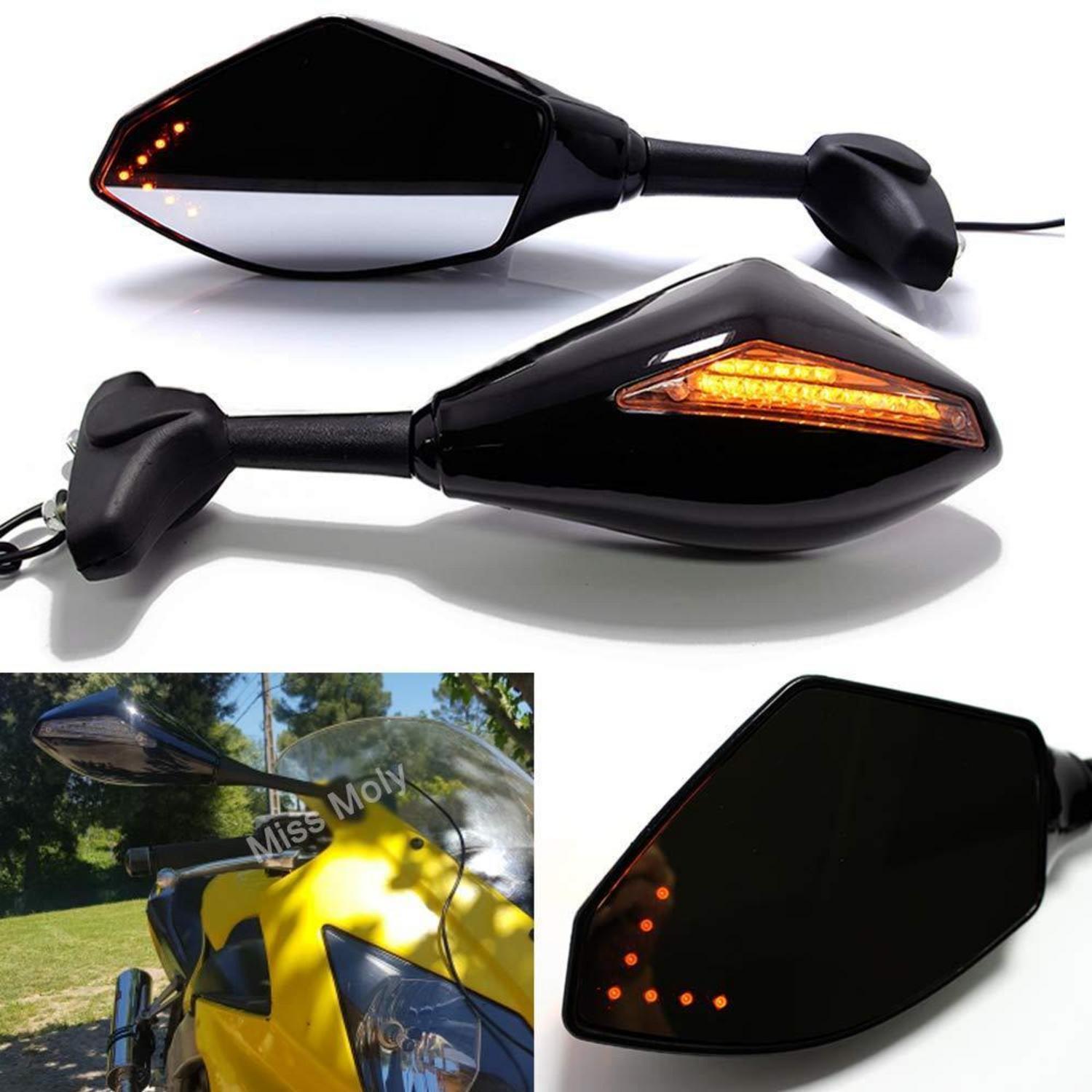 Motorrad Rückspiegel Mit Led Pfeilblinker Schwarz Glänzend Rauchglas