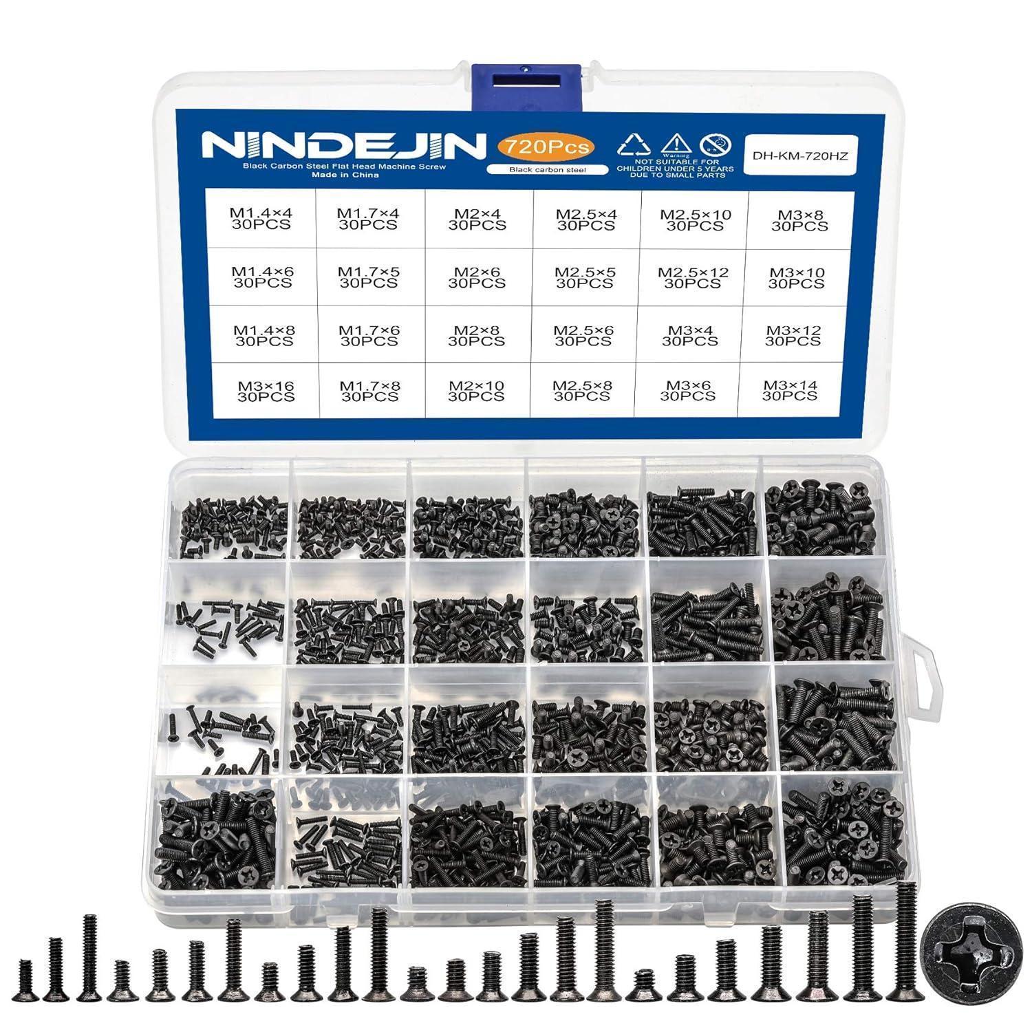 Laptop Schrauben Set 720 Stück M1.4-m3 Flachkopf Kreuzschlitz Schwarz