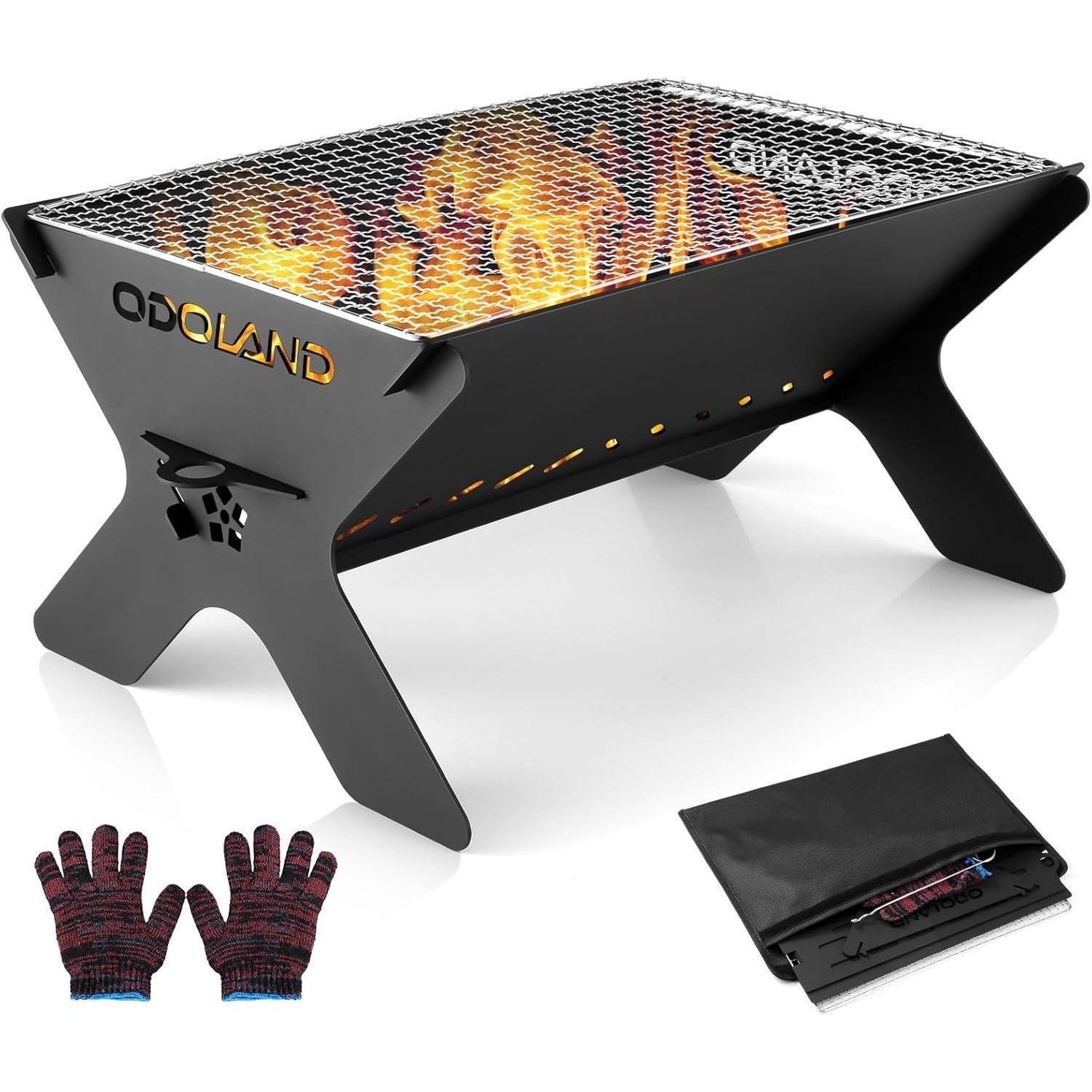 Tragbare Feuerstelle Mit Grillrost, 2-in-1 Holzfeuerstelle Für Camping Und Garten, Inkl. Tragetasche