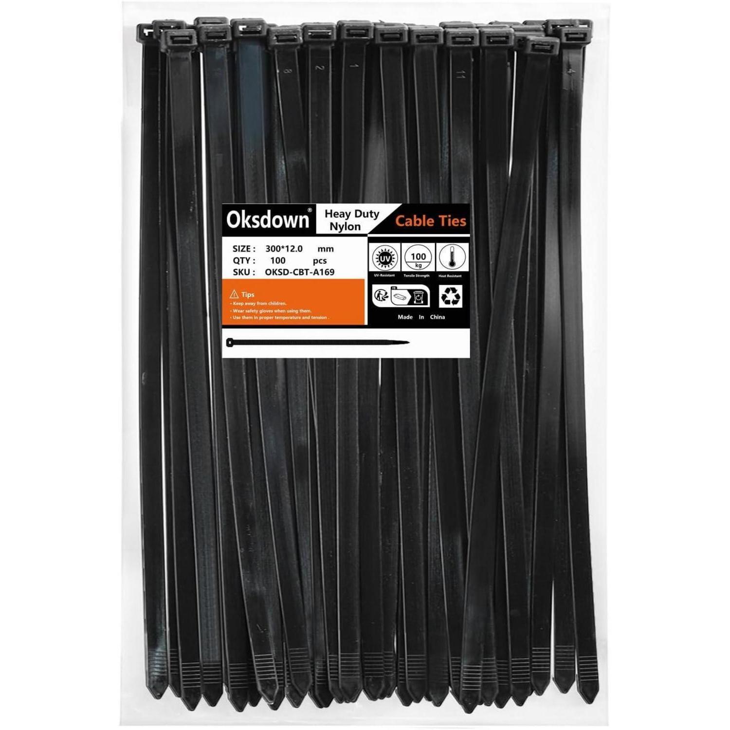 Kabelbinder 300mm Extra Stark 100kg Zugfestigkeit Uv-beständig Schwarz 100 Stück