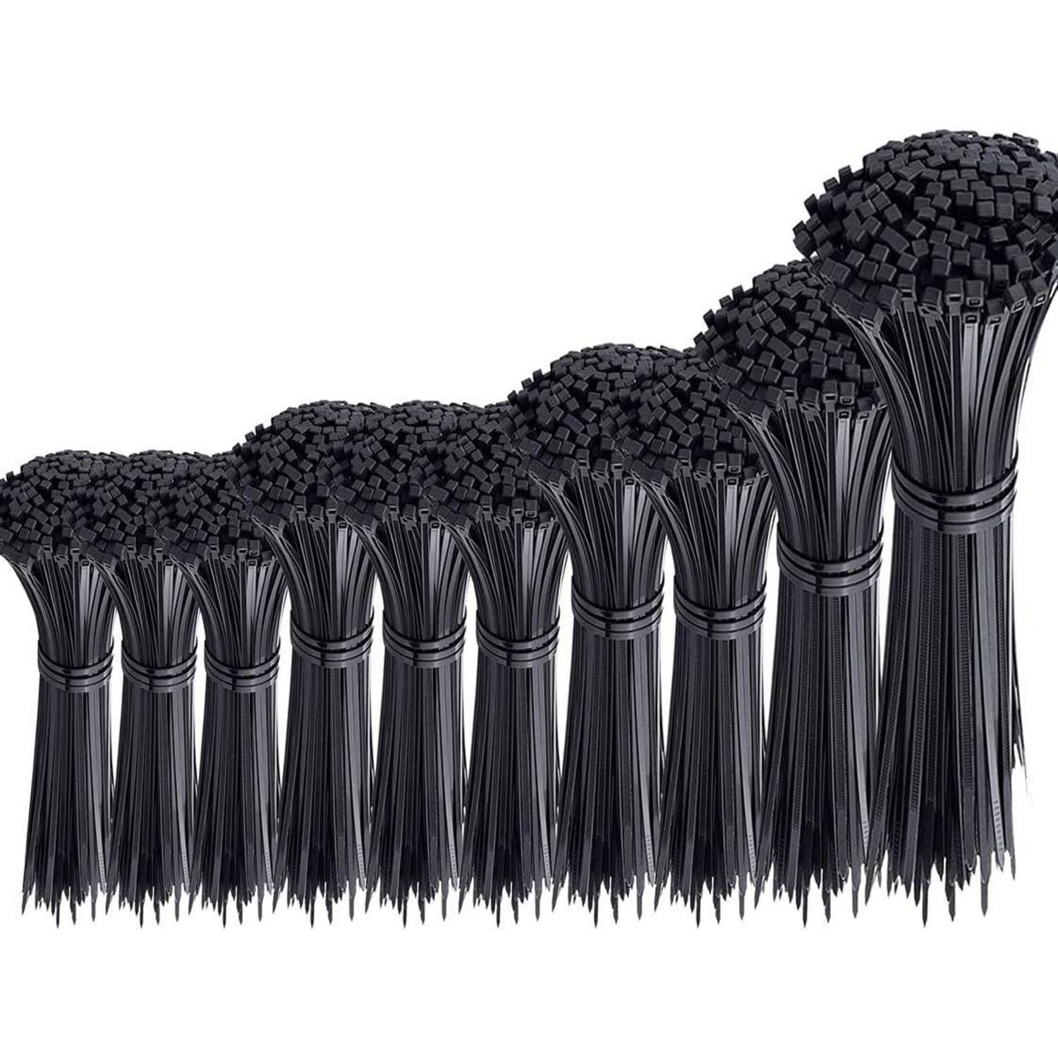 1000 Stück Kabelbinder Schwarz, 100-300mm, Nylon, Für Kabelmanagement