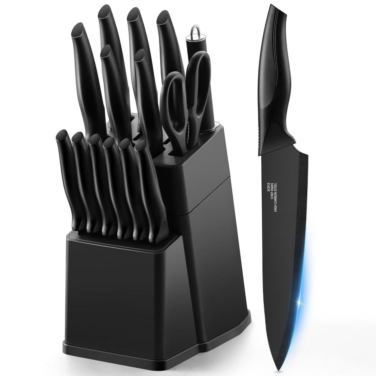 15-teiliges Messerblock-set Mit Wetzstahl, Edelstahl, Antihaftbeschichtung, Schwarz
