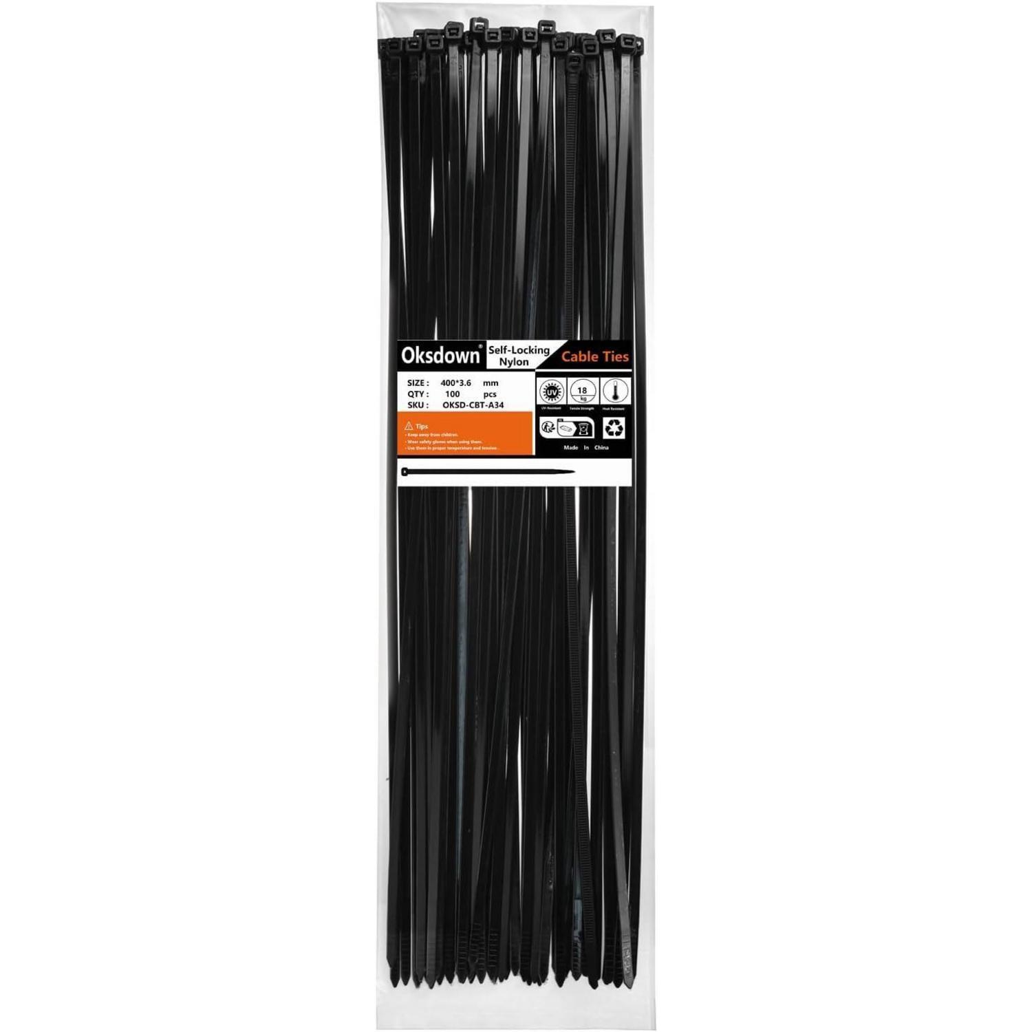 Kabelbinder Schwarz 400mm Uv-beständig 100 Stück Zugfestigkeit 18kg Nylon
