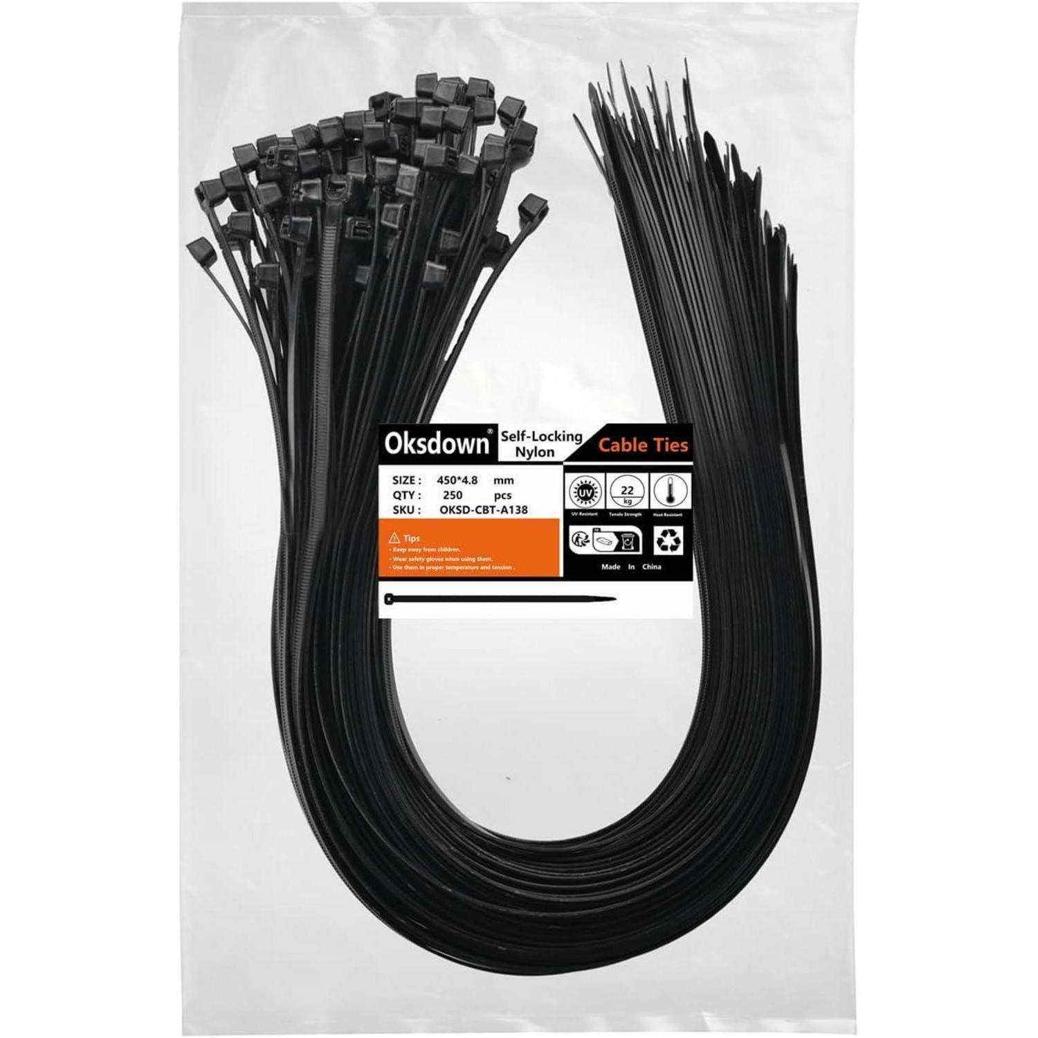 Kabelbinder Schwarz 450mm Uv-beständig 22kg Zugfestigkeit 250 Stück