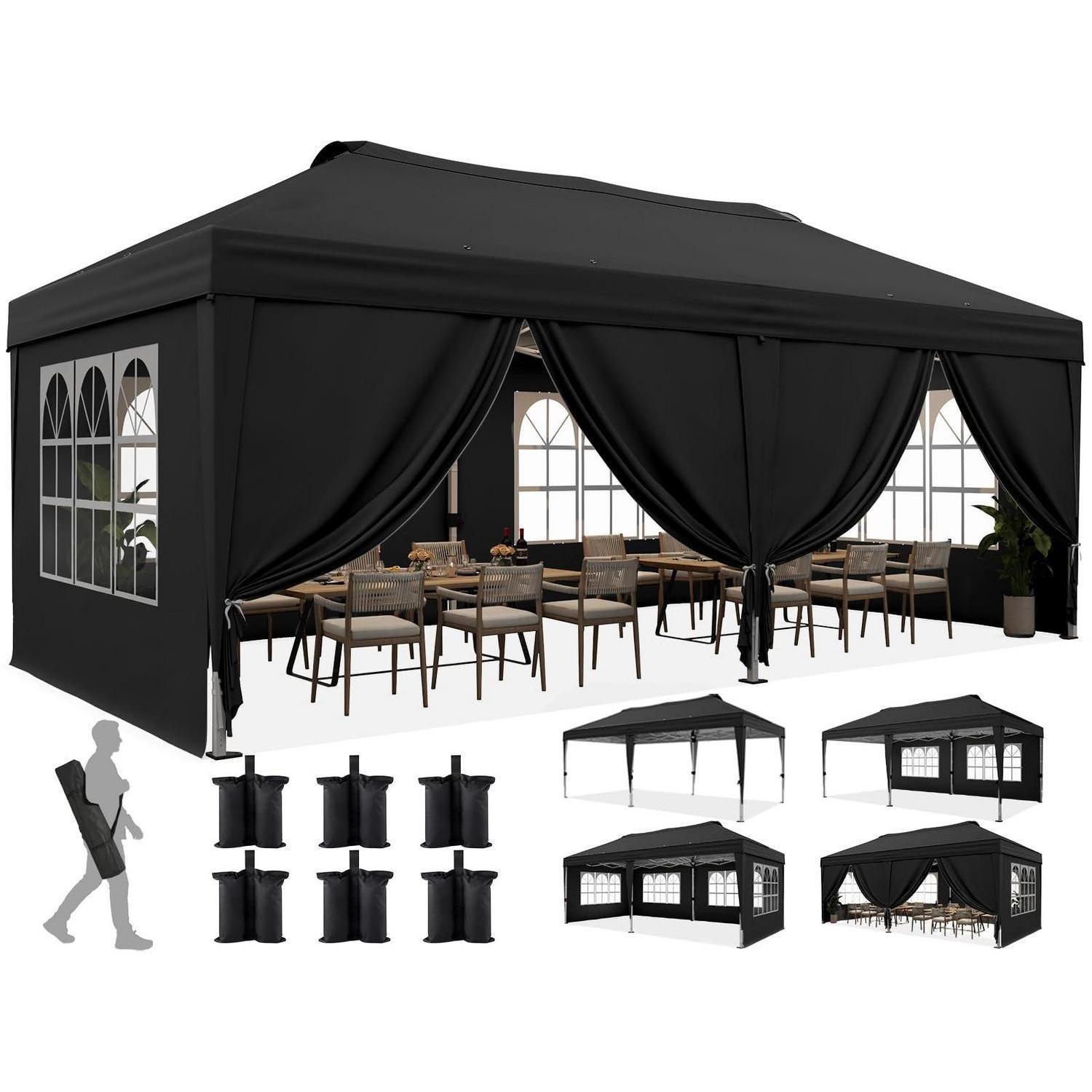 Faltpavillon 3x6m Pop-up Mit 6 Seitenwänden, Uv-schutz 50+, Stahlrahmen, Bogenfenster
