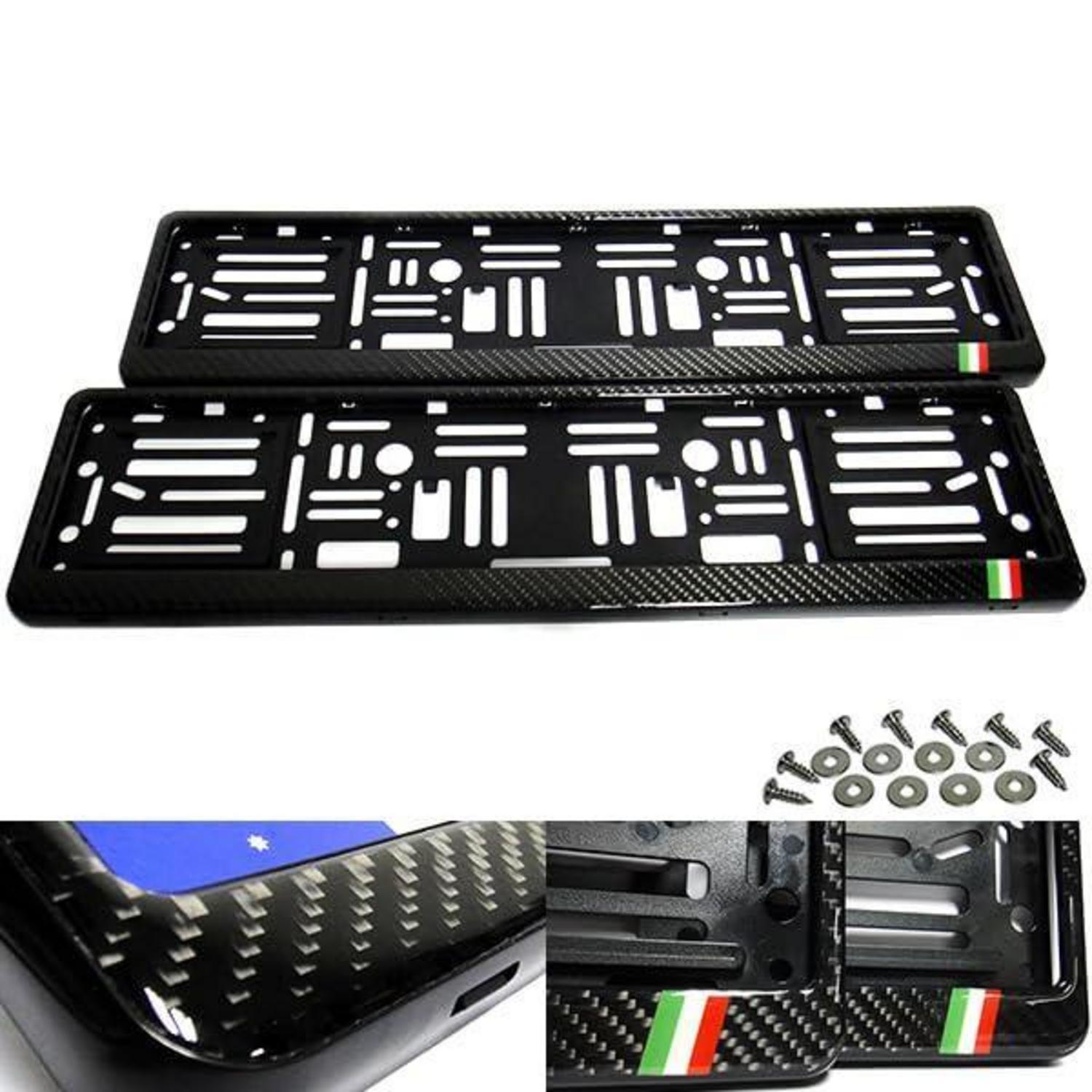 2x Kennzeichenhalter Carbon Optik Mit Italien Flagge Für Eu-kennzeichen