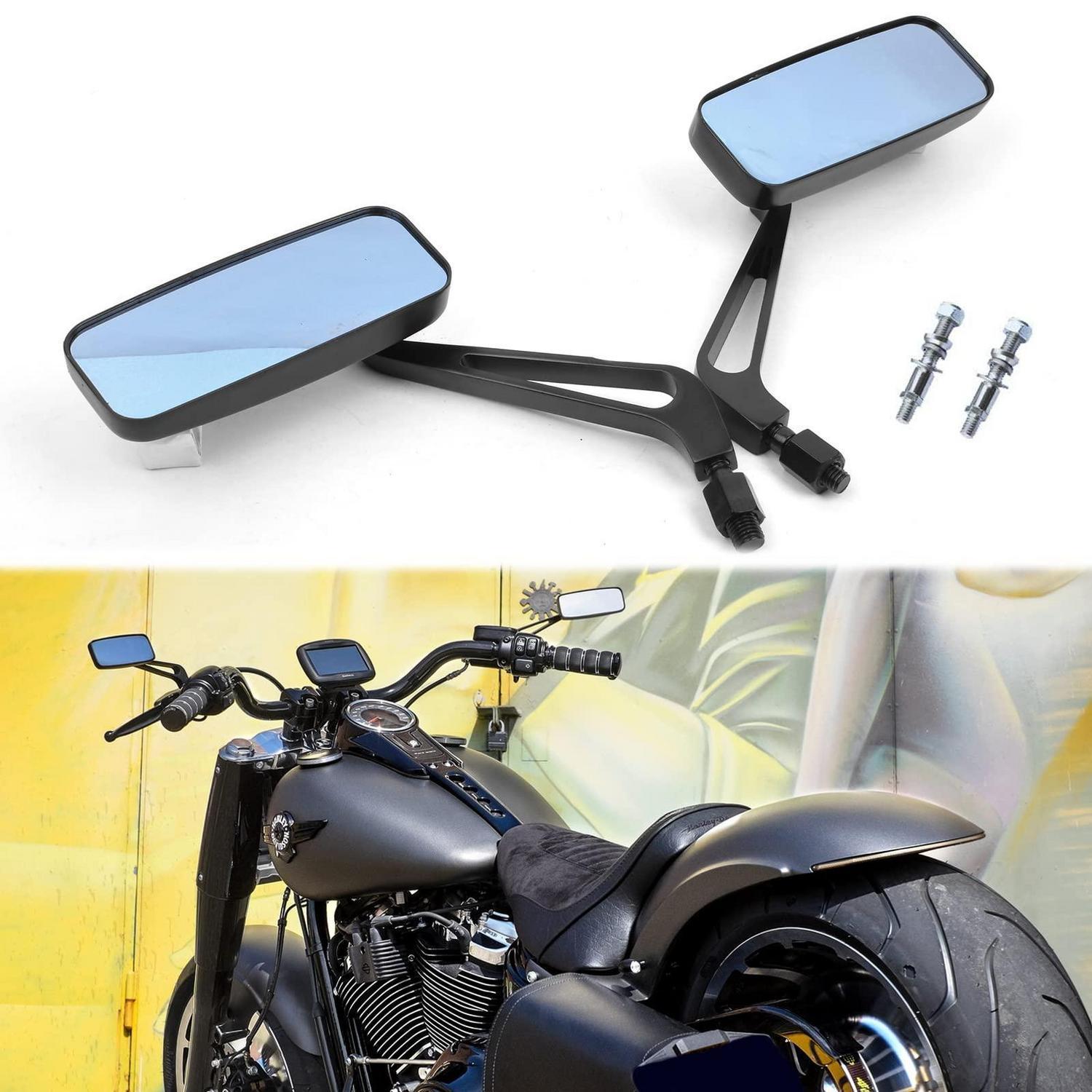 Motorrad Rückspiegel Rechteckig Aluminium Schwarz M8/m10 Mit Adaptern