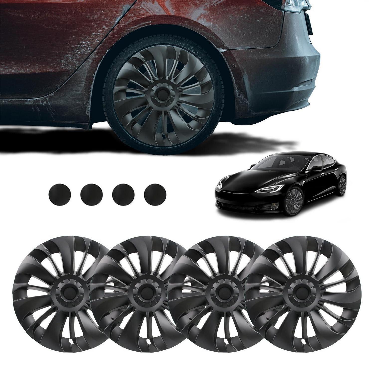 Radkappen Mattschwarz Für Tesla Model Y 19 Zoll 4er Set Felgenschutz Abs