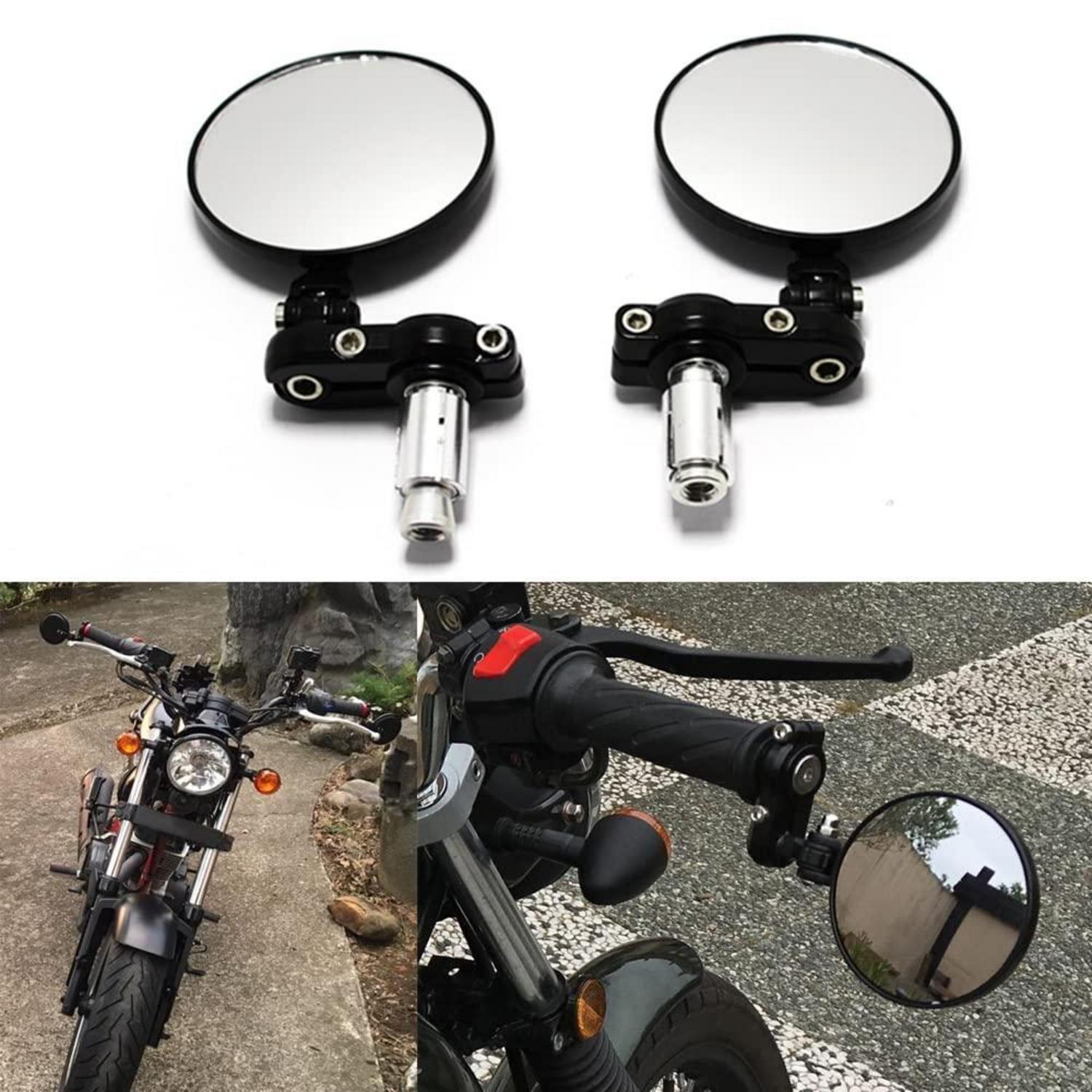 Motorrad Lenkerendenspiegel 7/8 Zoll Rund Schwarz 360° Drehbar Für Cruiser Scooter Chopper